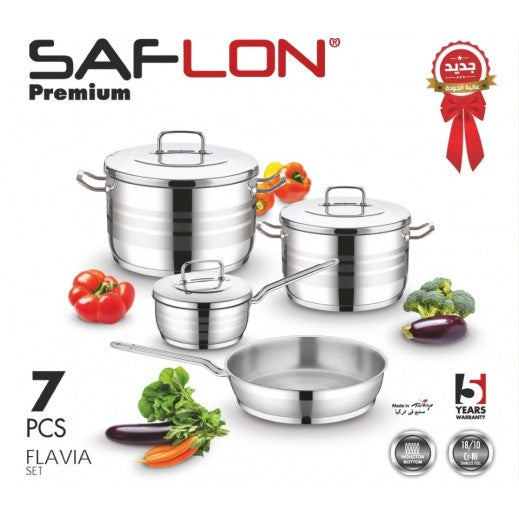 Saflon Premium Stainless 7-Piece Casserole & Frypan Set with Lid GSA138