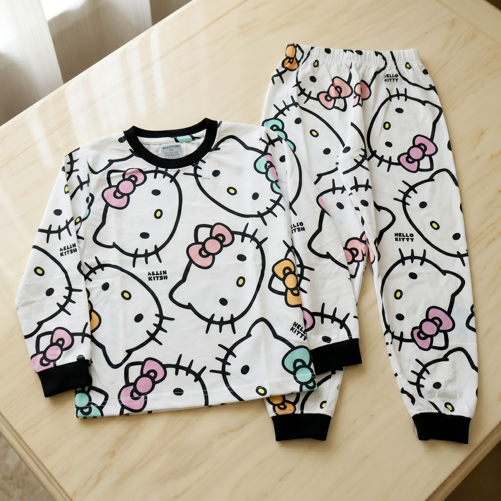 Kitty Outline Kids L/S Pajamas