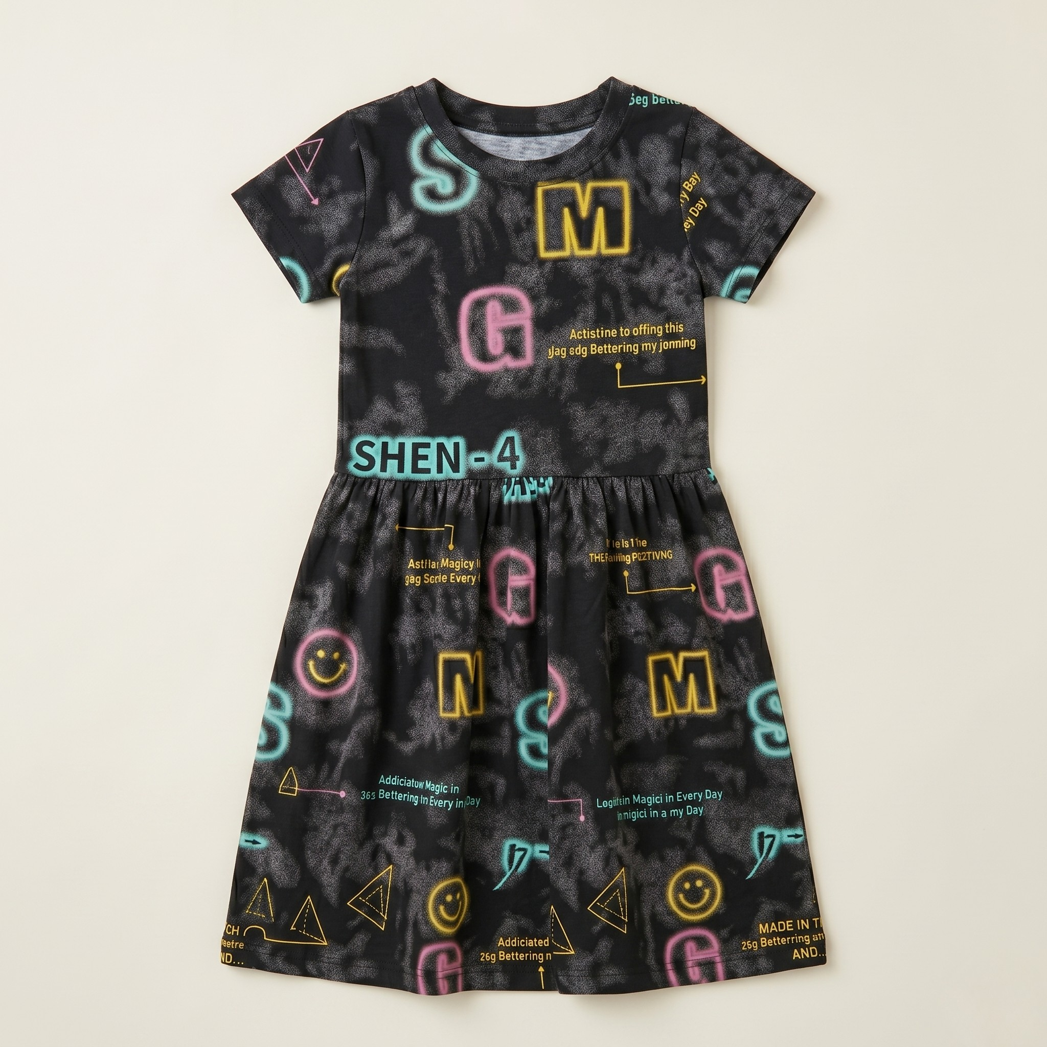 Girls Frock Letters Black