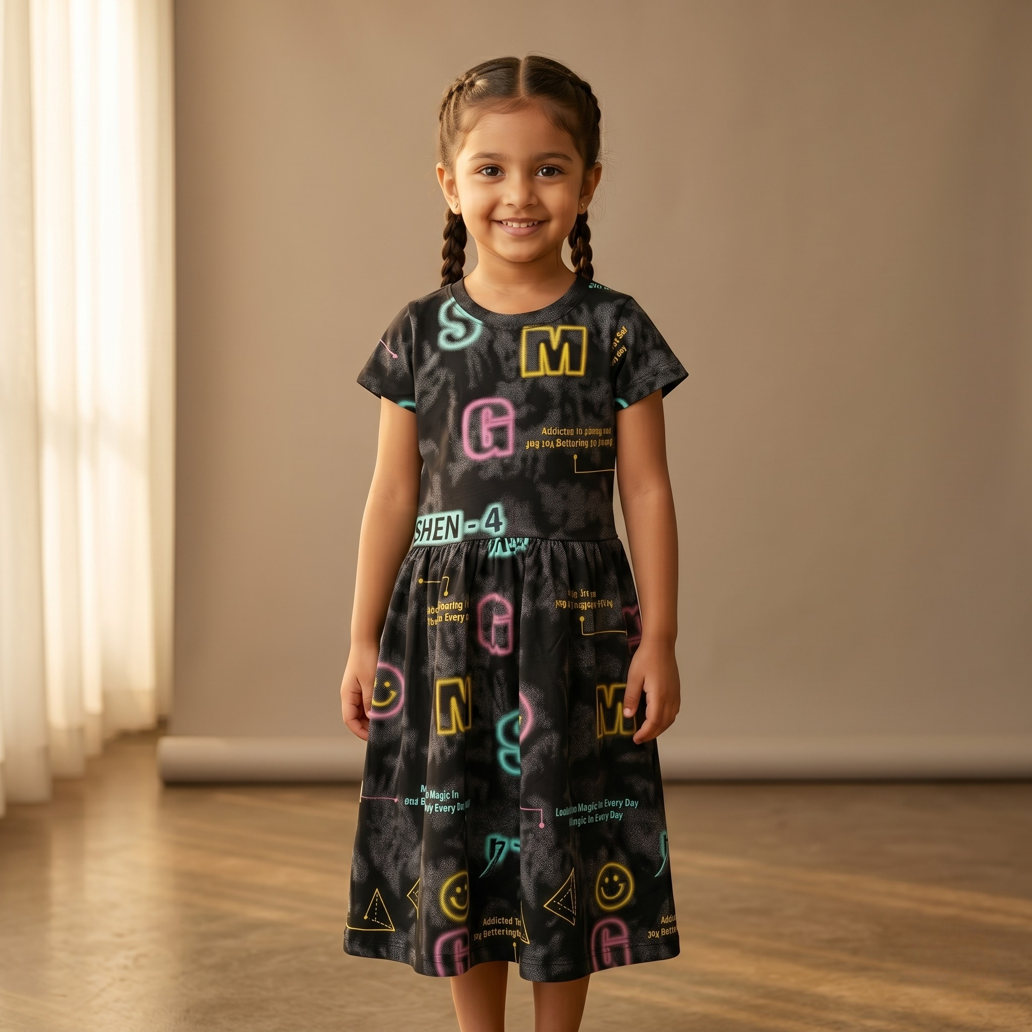 Girls Frock Letters Black