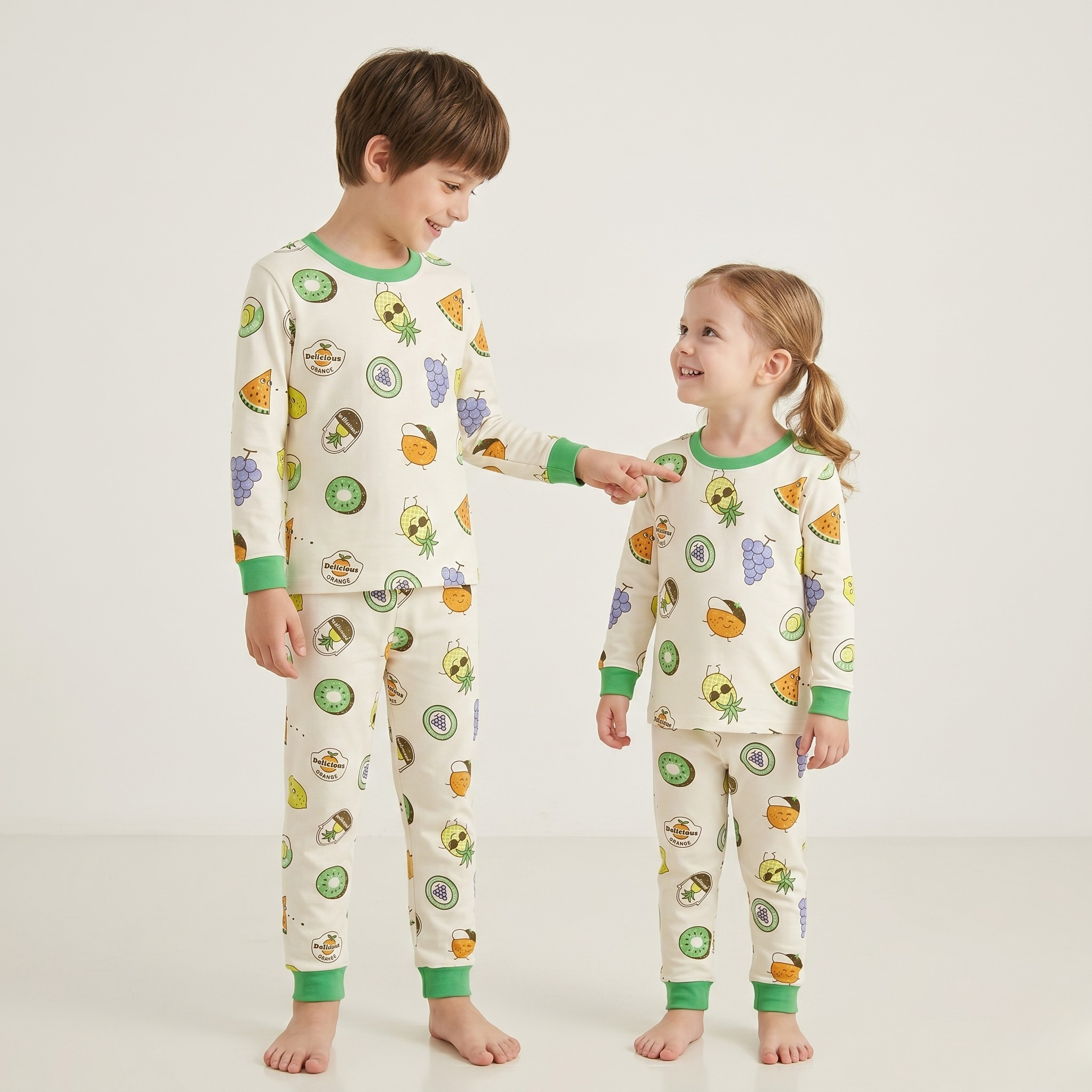 Fruits White Kids L/S Pajamas