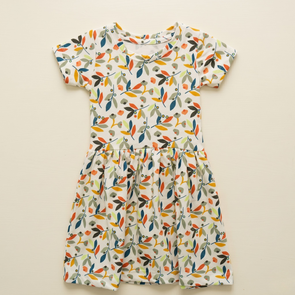 Girls Frock Pretty Flowers Beige