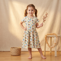 Girls Frock Pretty Flowers Beige