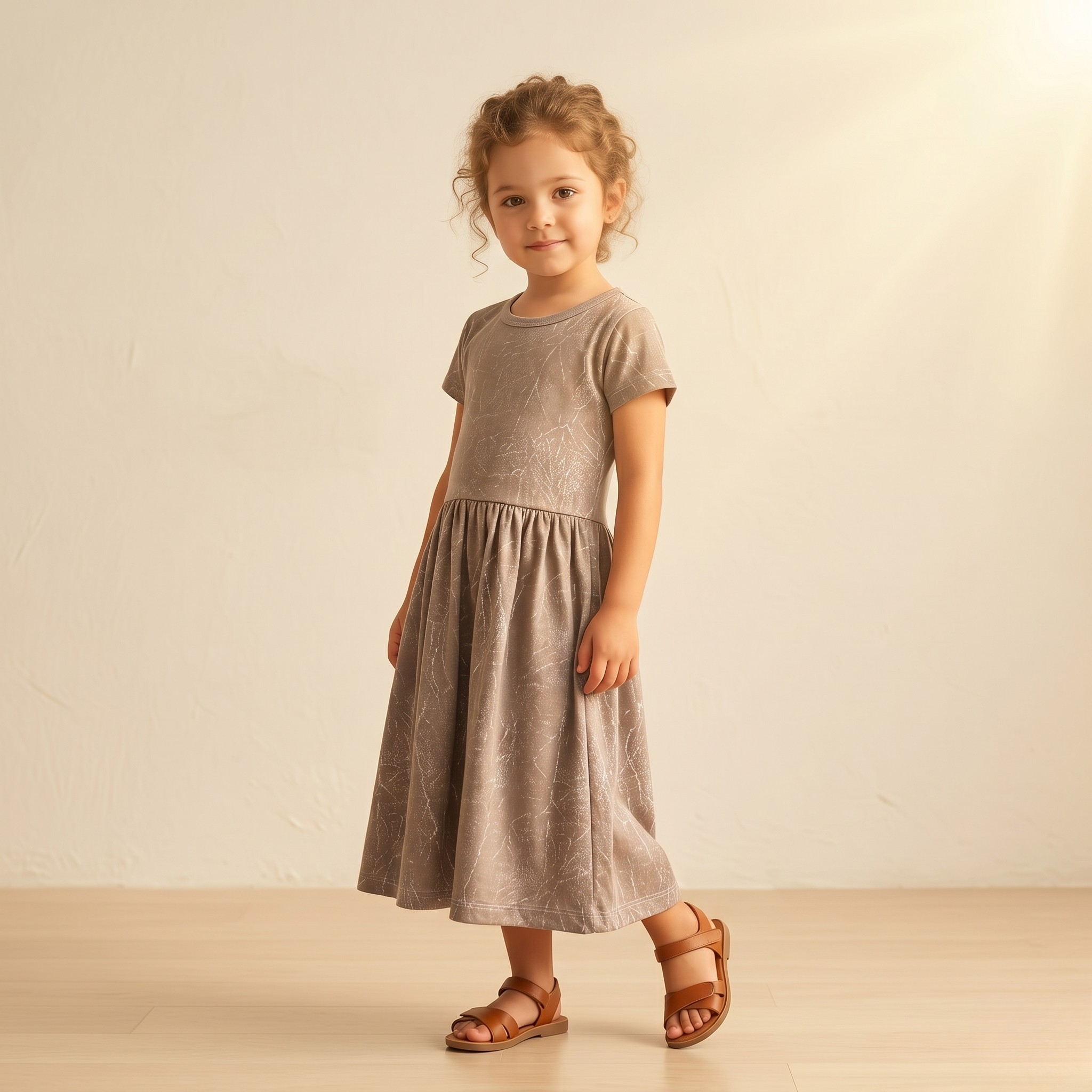 Girls Frock Marble Brown