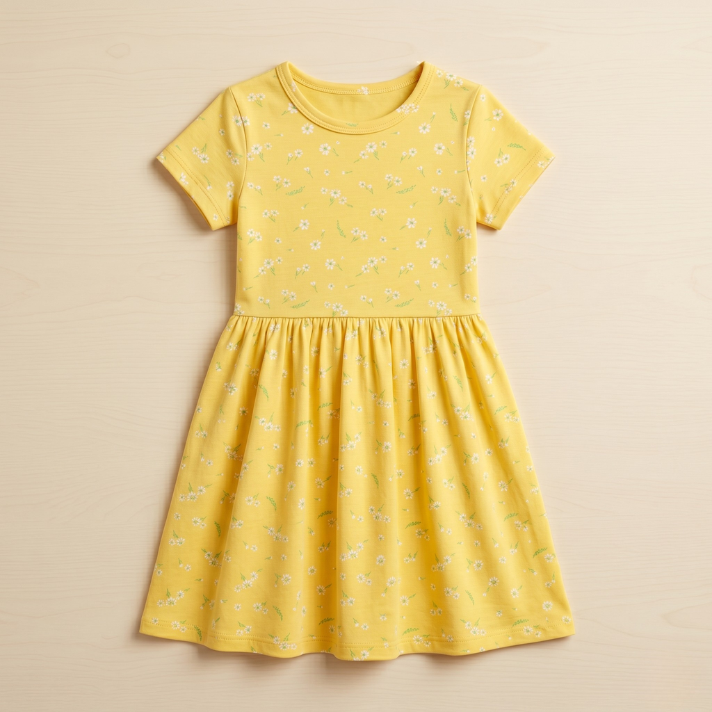 Girls Frock Small Yellow Flowers