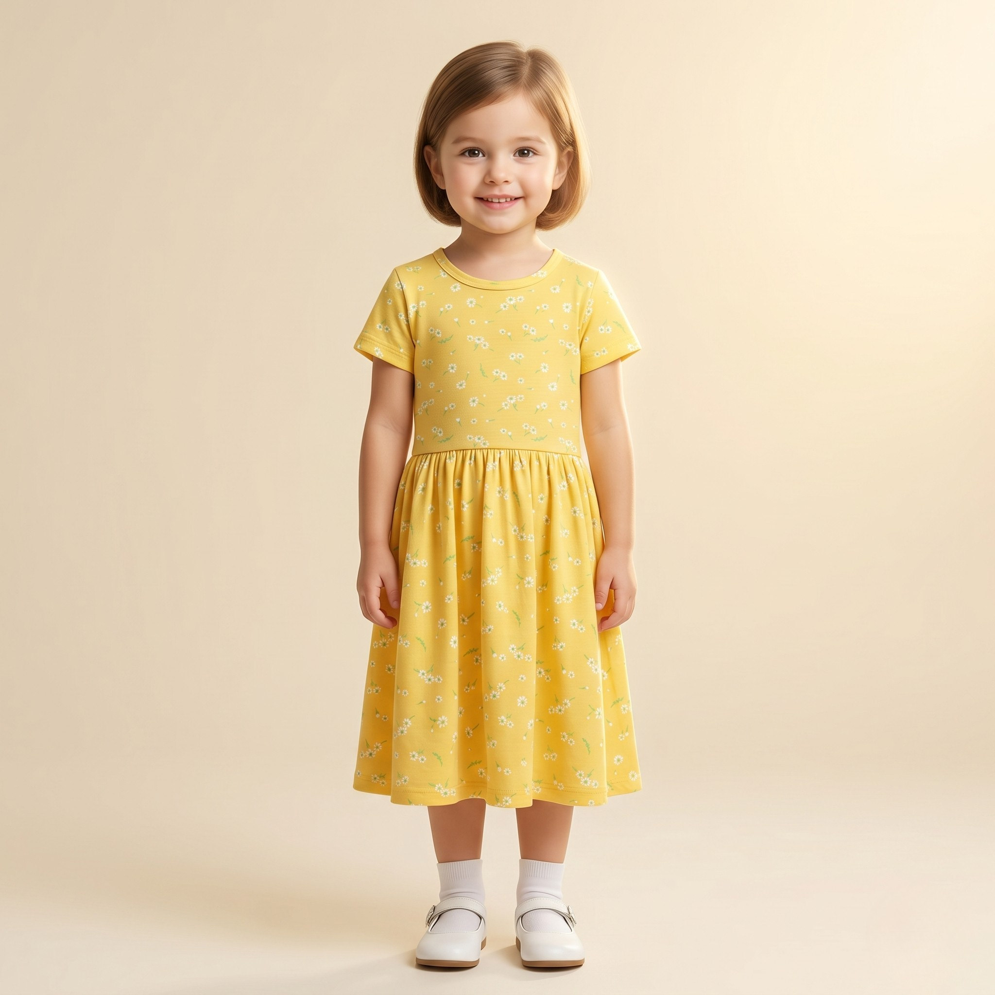 Girls Frock Small Yellow Flowers
