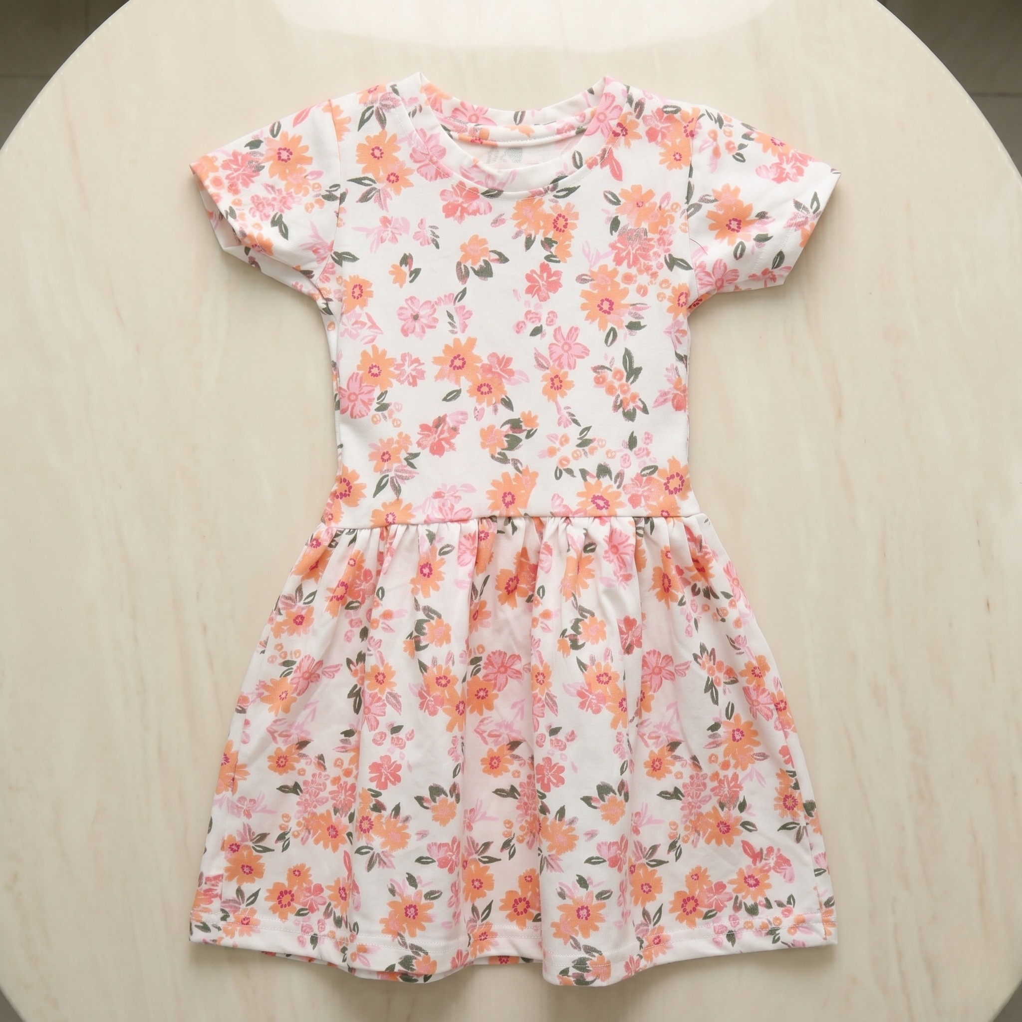 Girls Frock Orange White Flowers