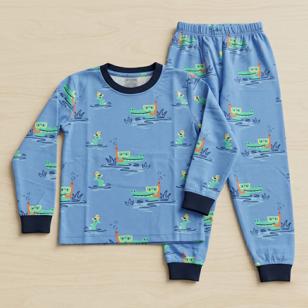 Aquatic Crocodile Kids L/S Pajamas