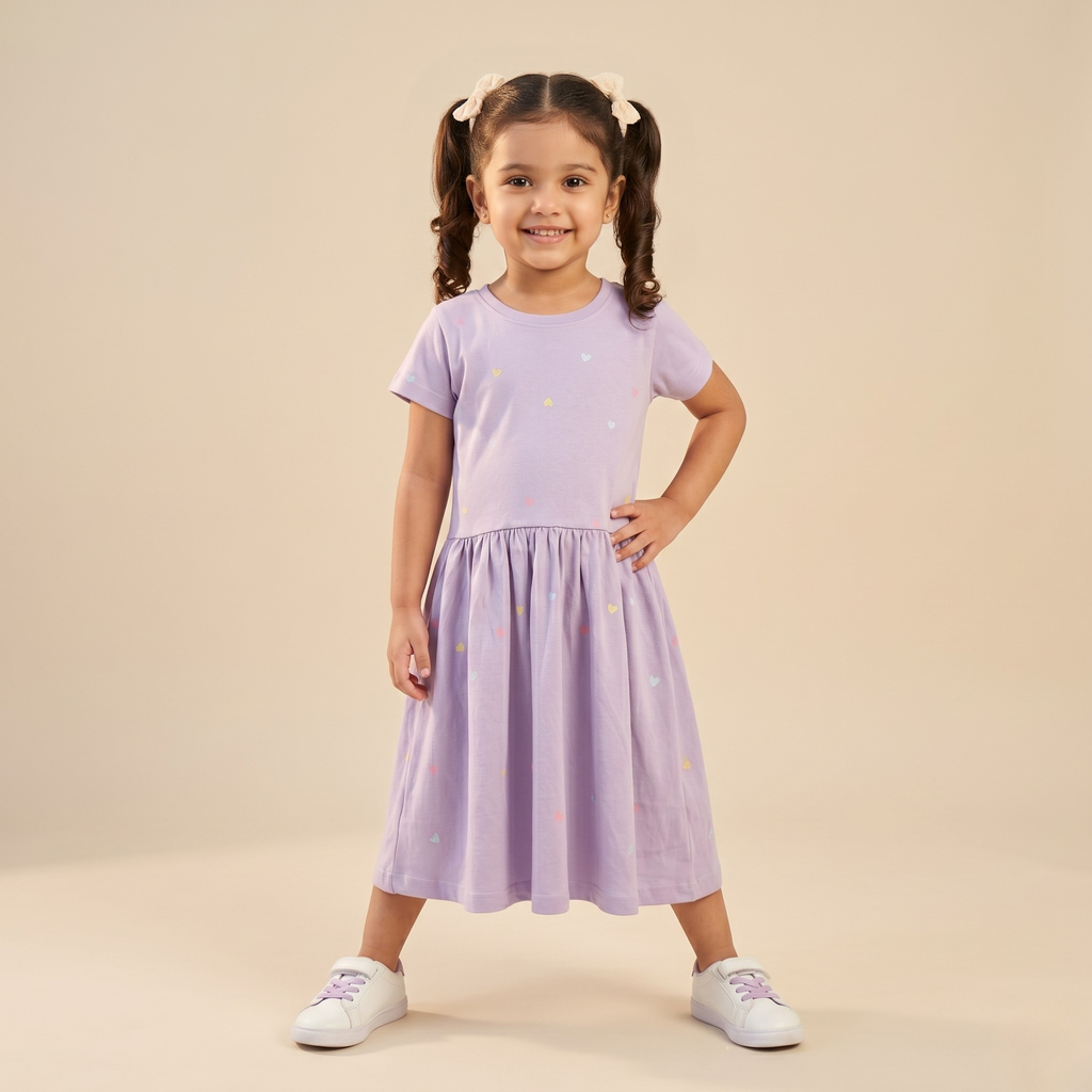 Girls Frock Hearts Purple