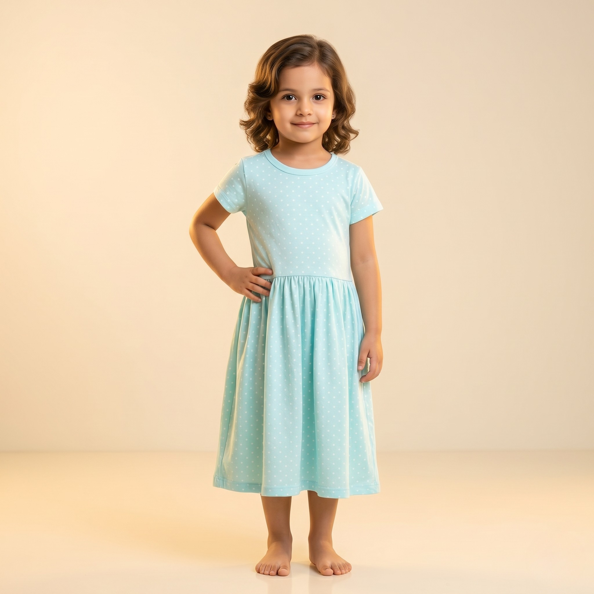 Girls Frock Dots Blue