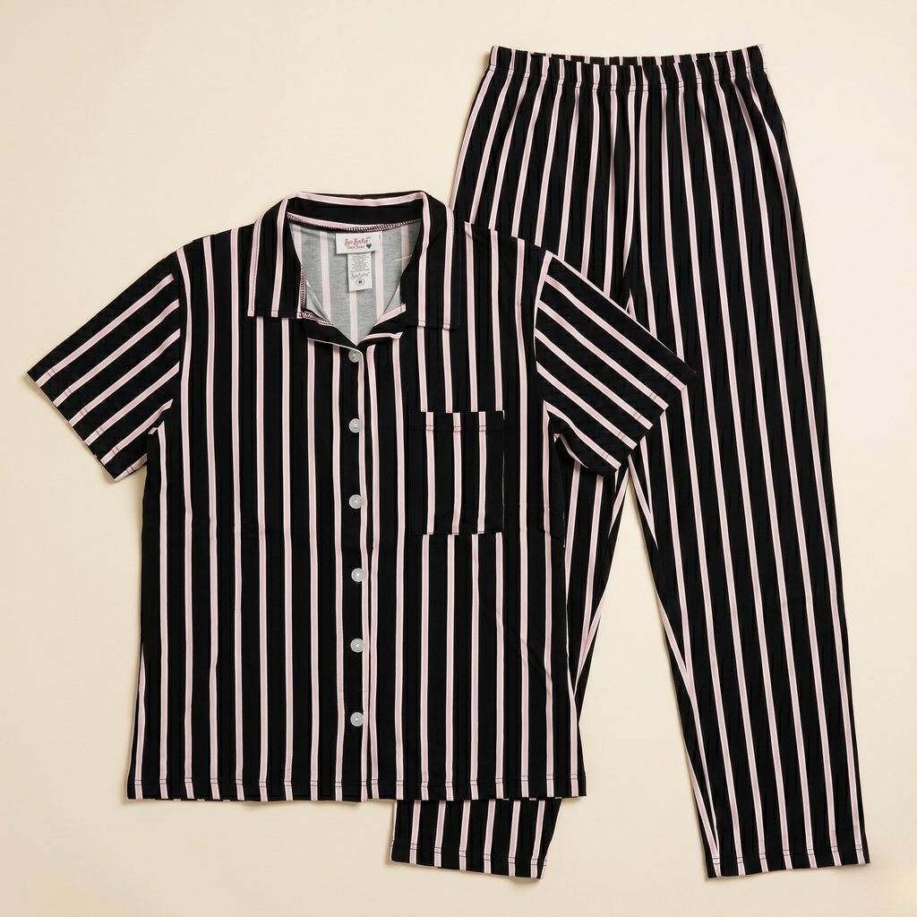 Pink Stripes Black Womens Pajamas
