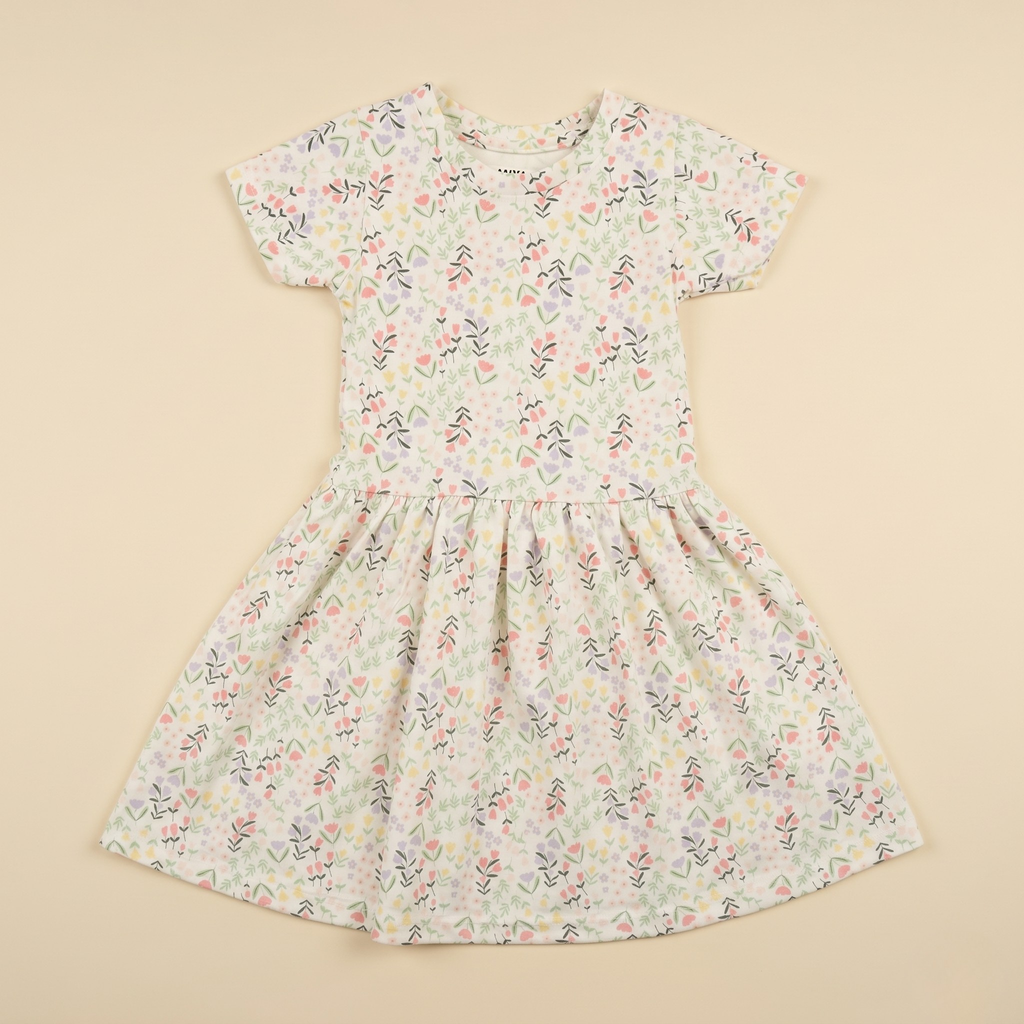 Girls Frock Beige Bouquet