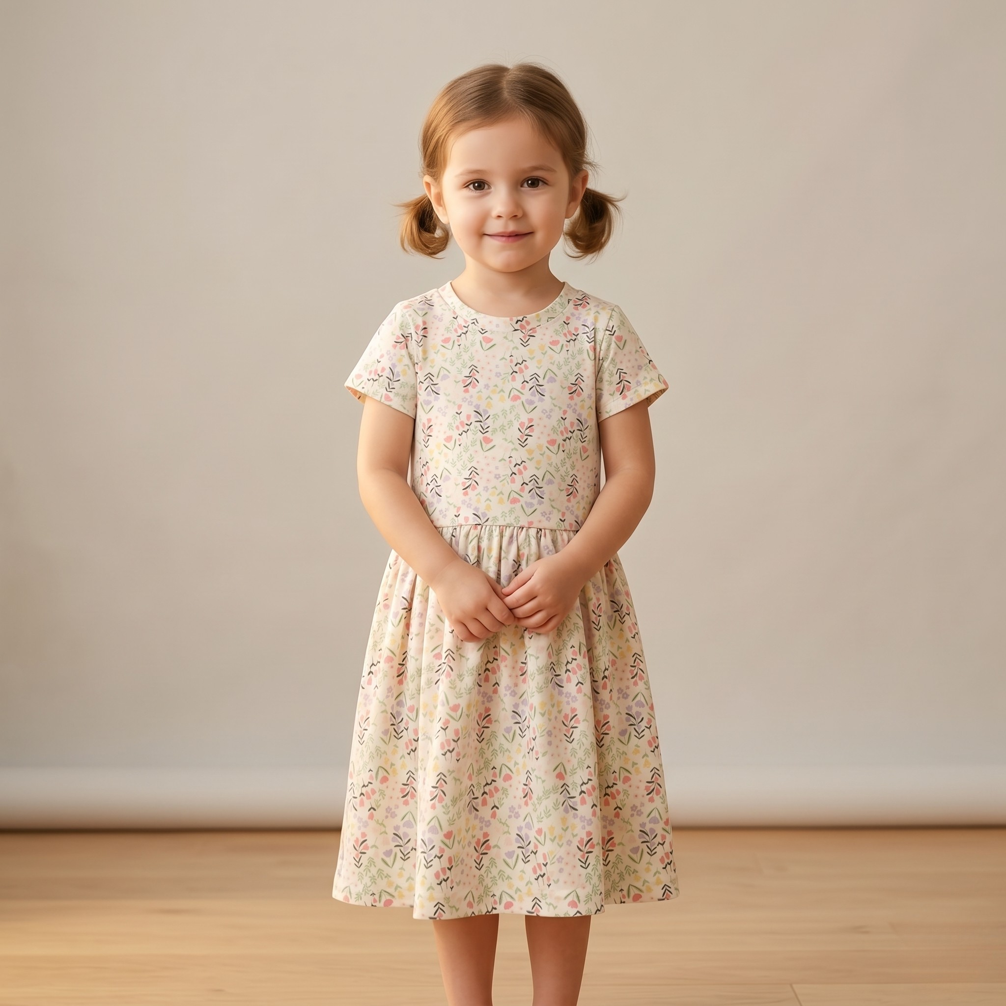 Girls Frock Beige Bouquet