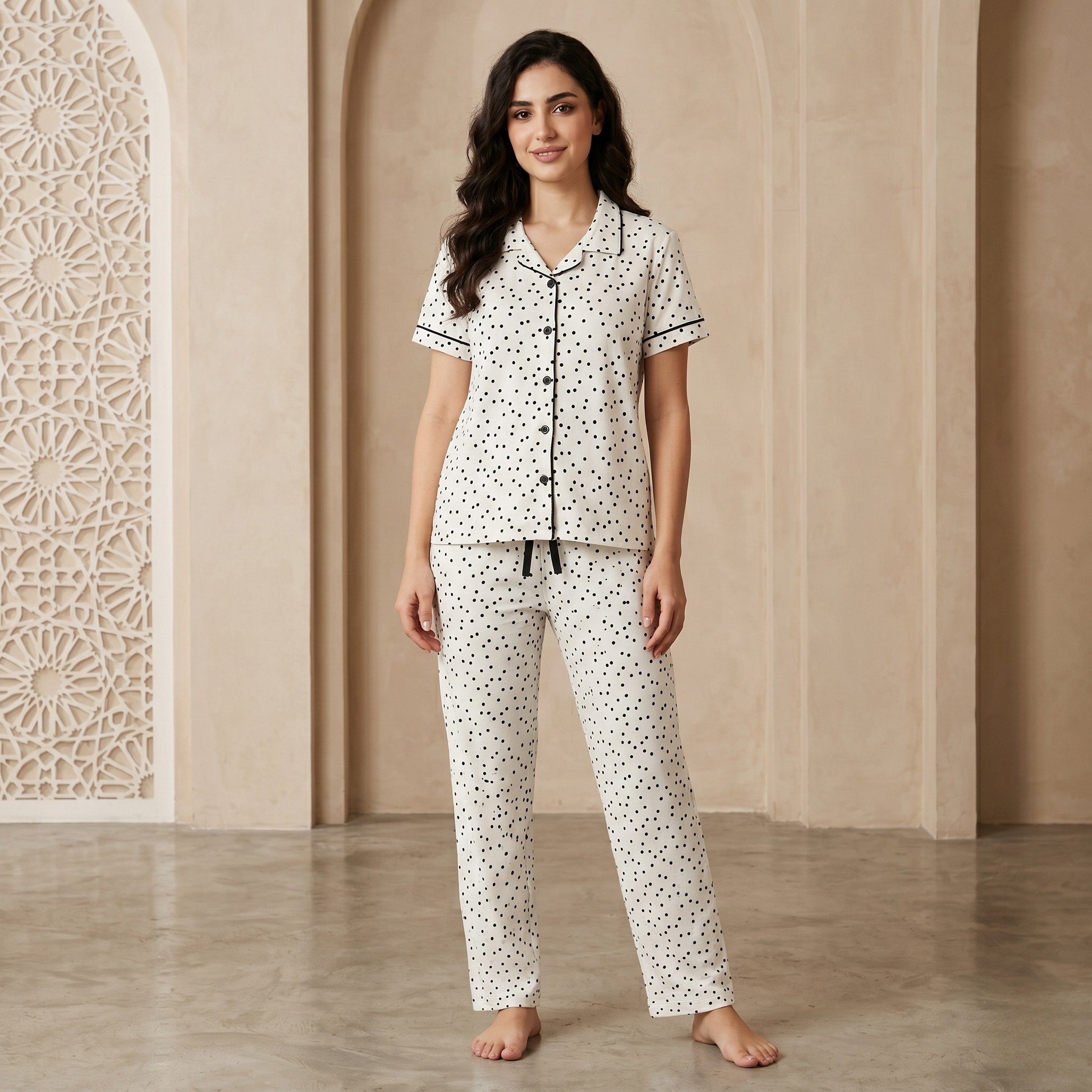 Black Dots White Womens Pajamas