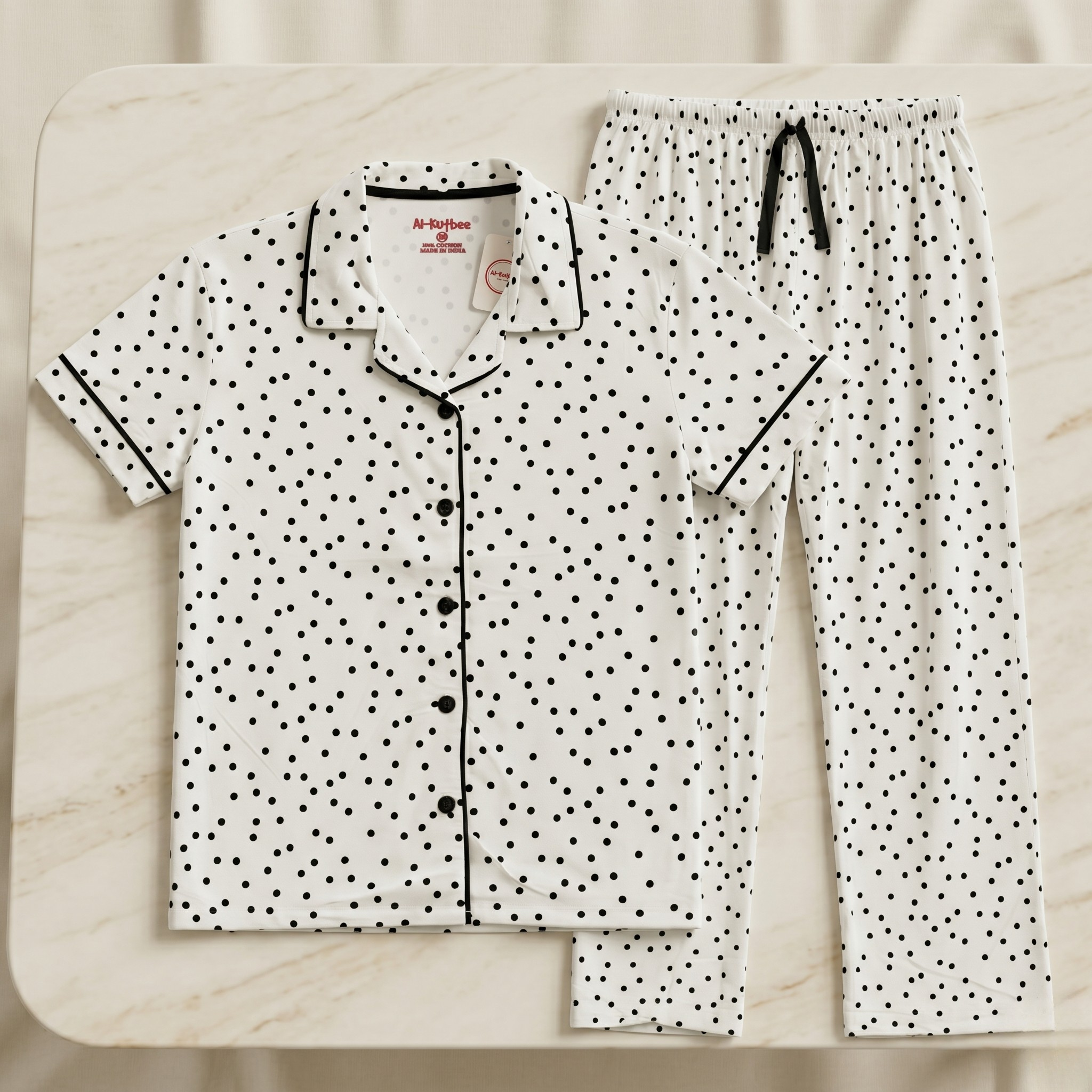 Black Dots White Womens Pajamas