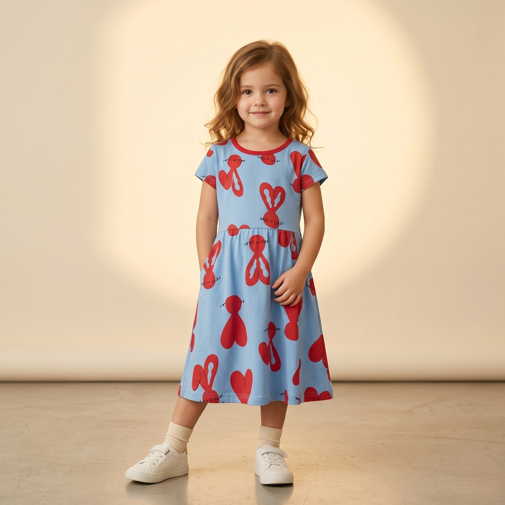 Girls Frock Bunny Ears Red