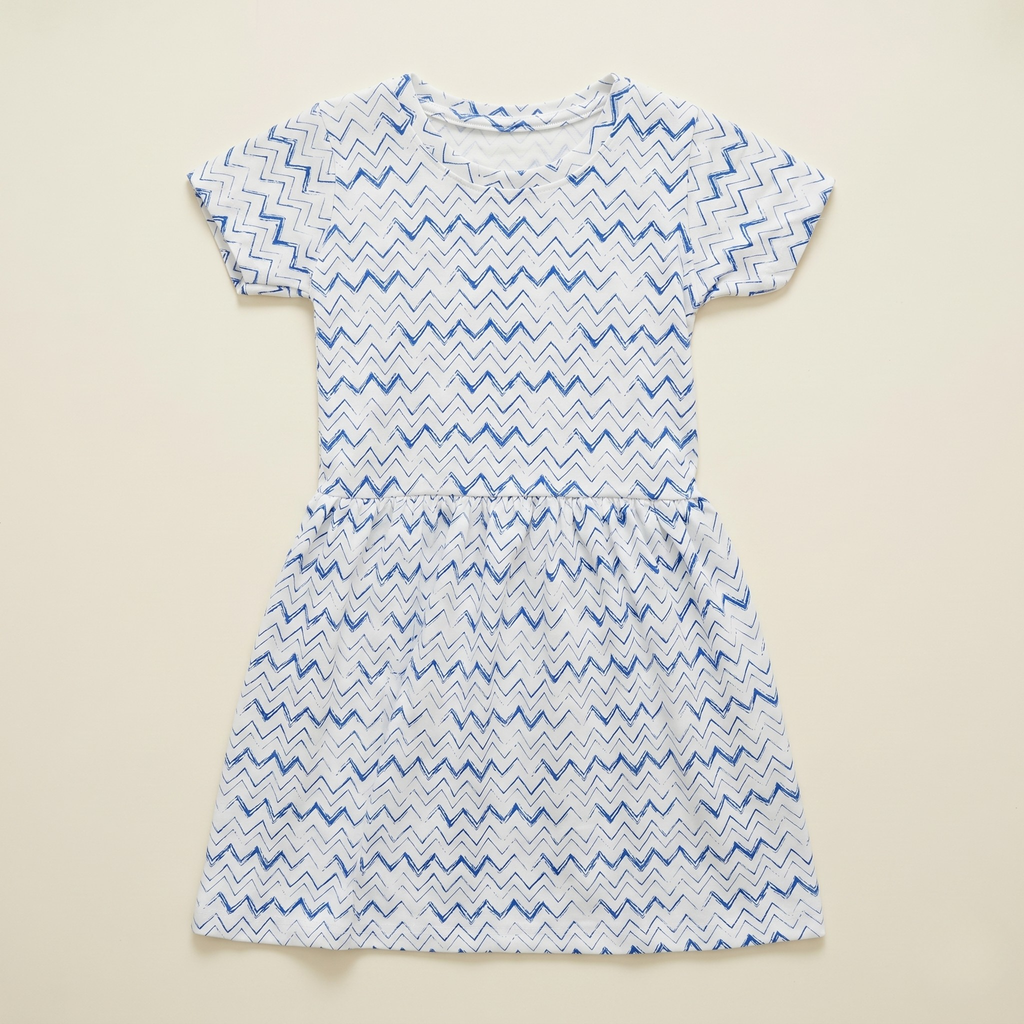 Girls Frock Zig Zag Blue