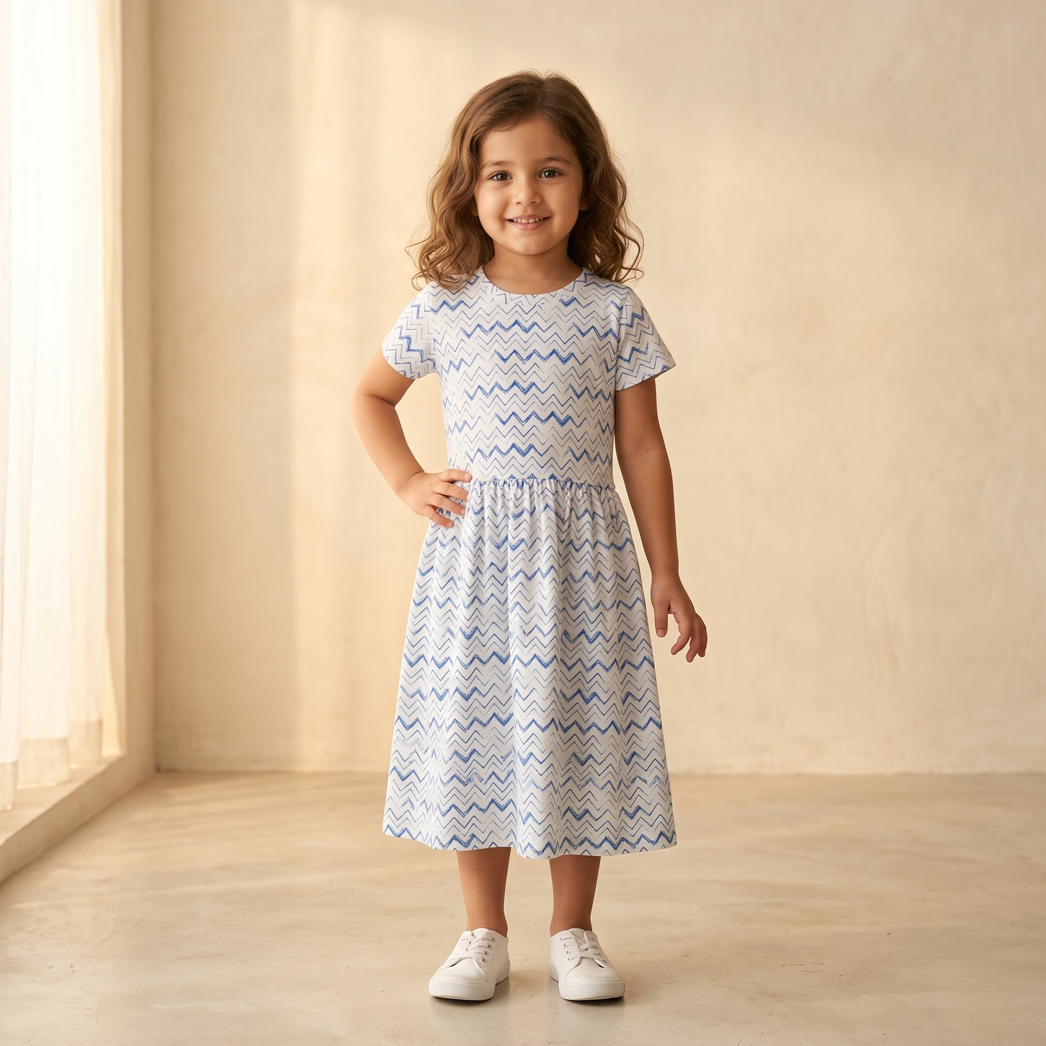 Girls Frock Zig Zag Blue