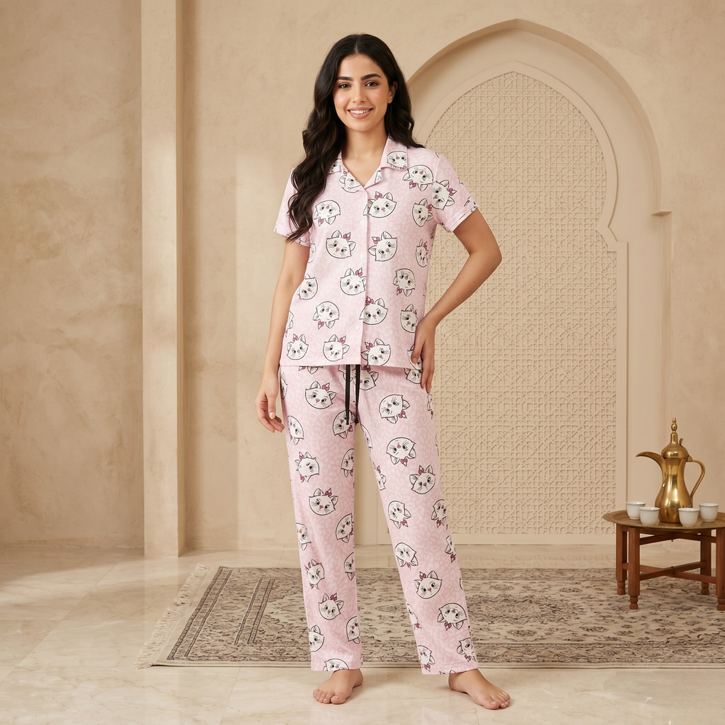 Kitty Pink Spots Womens Pajamas