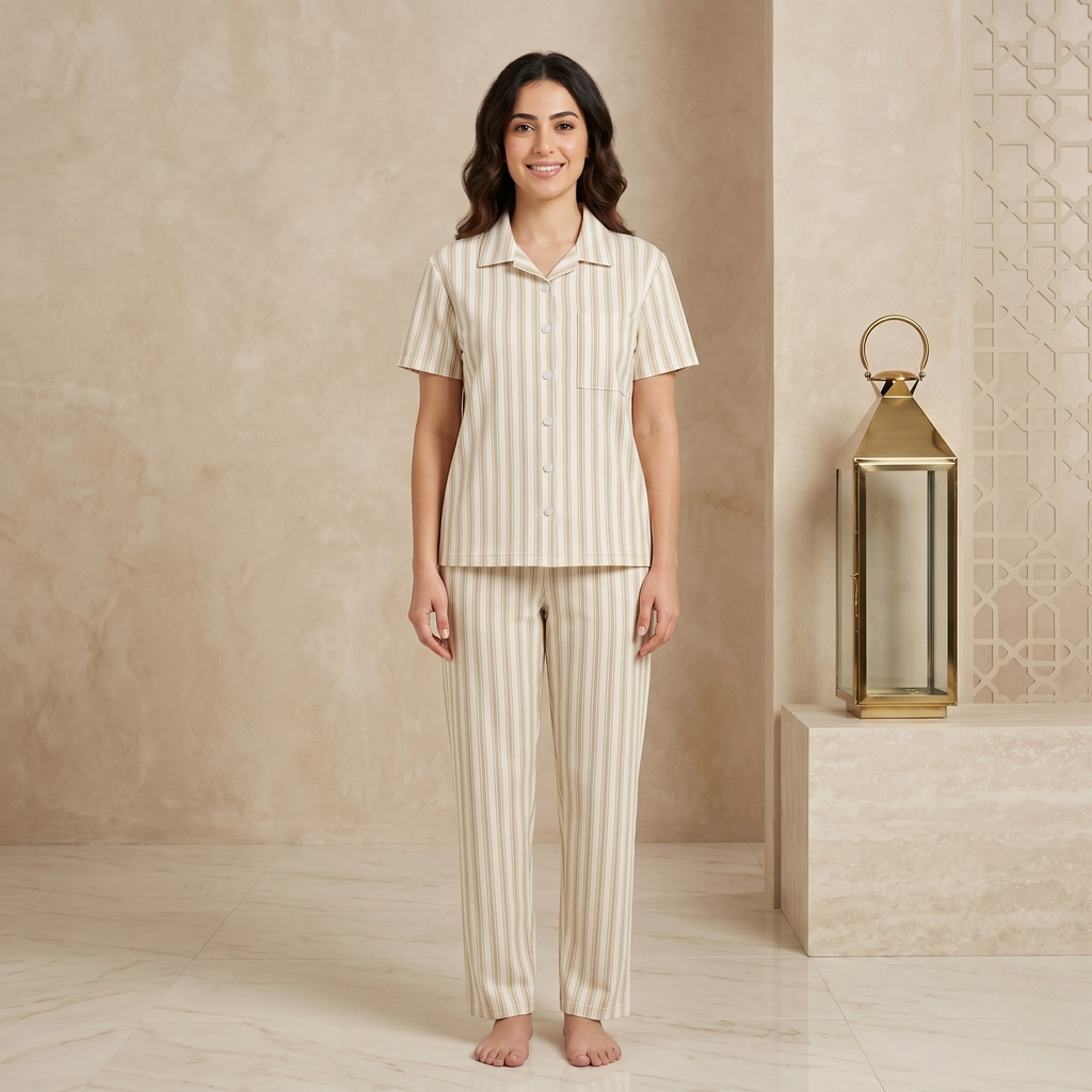 Stipes Beige Womens Pajamas