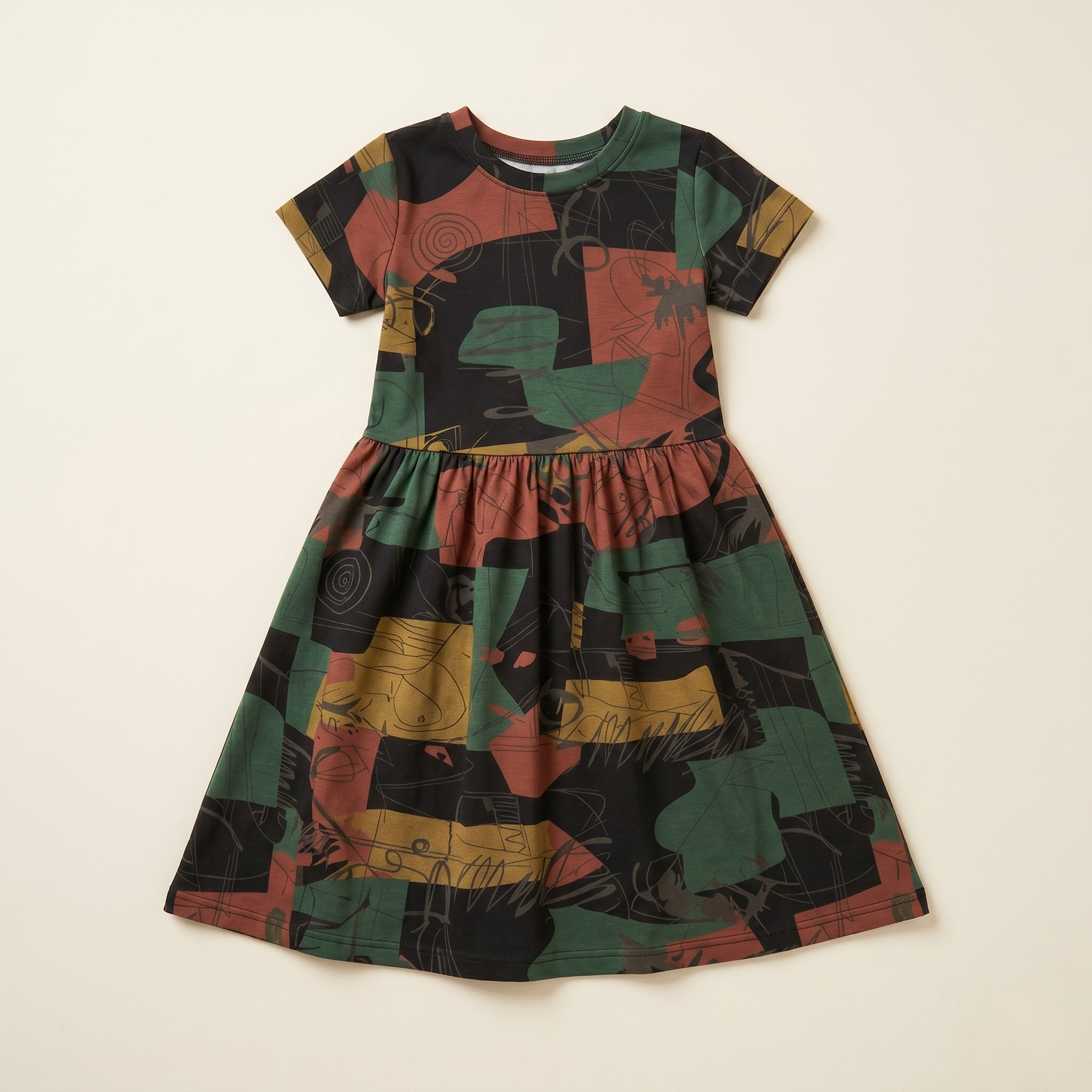 Girls Frock Red Green Shades