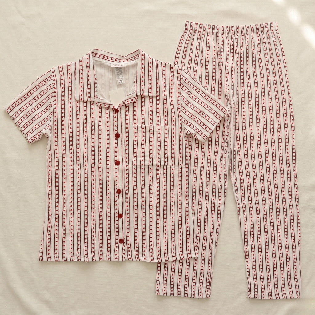 Hearts Stripes White Womens Pajamas