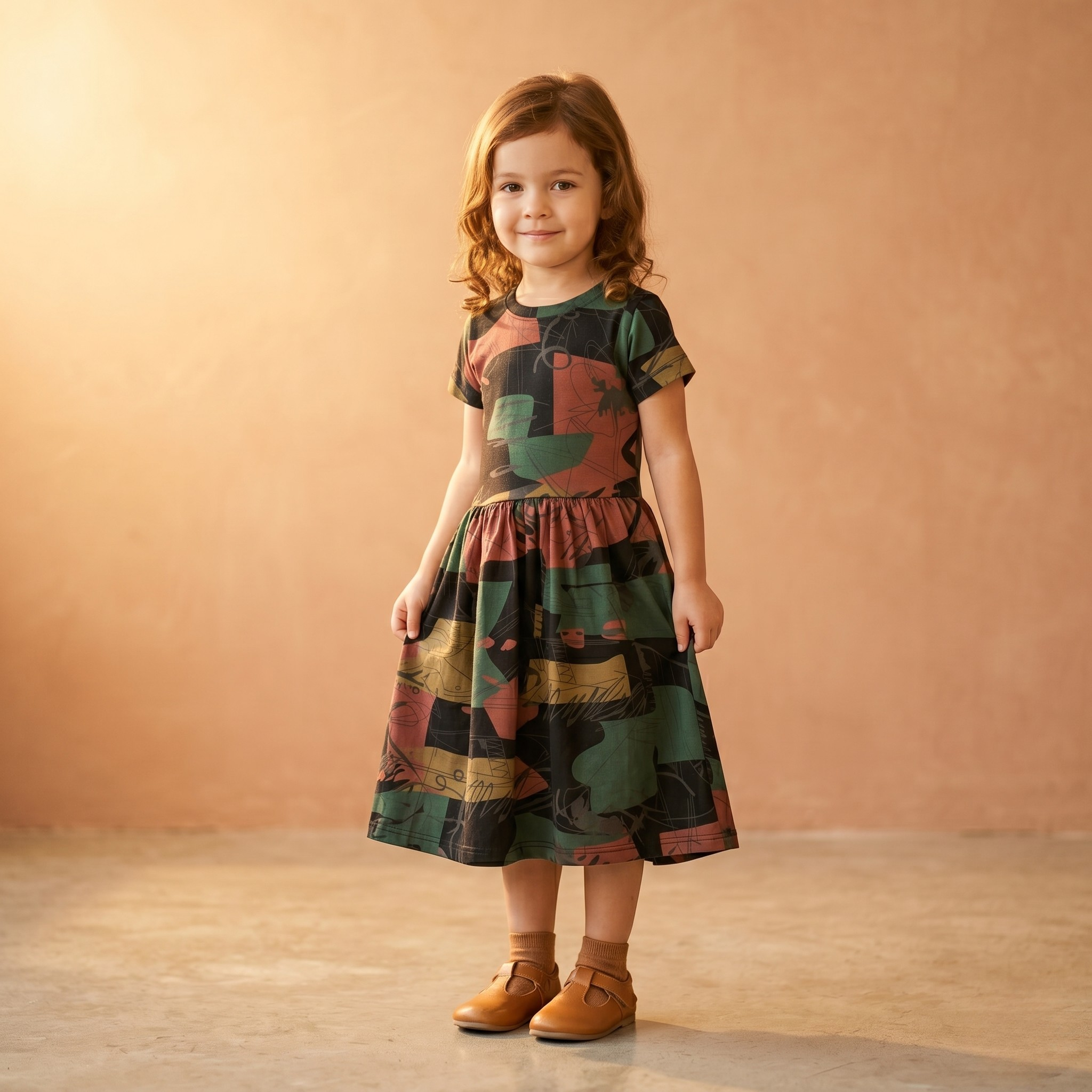 Girls Frock Red Green Shades