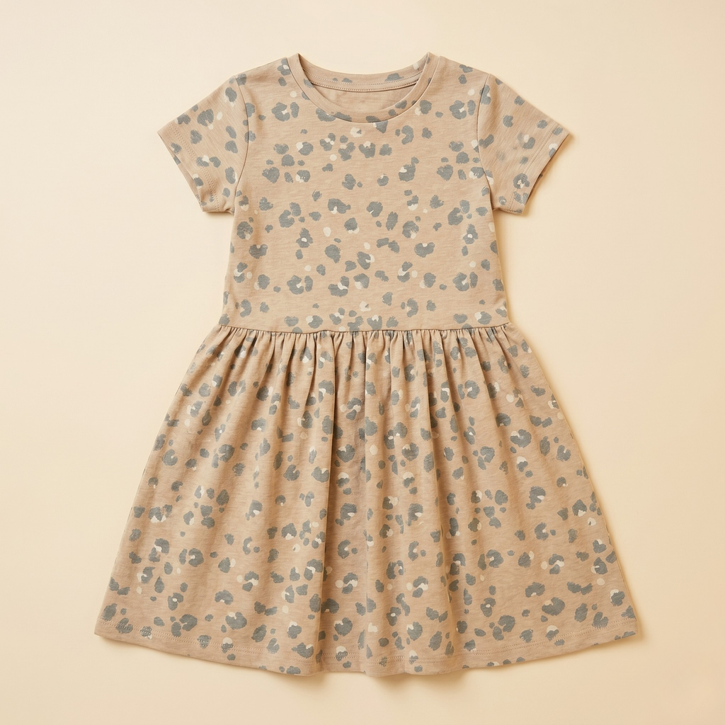 Girls Frock Black Spots Brown