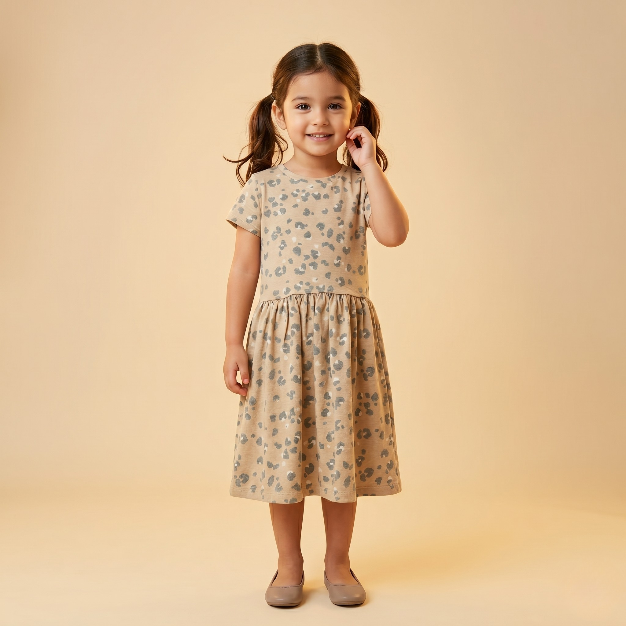 Girls Frock Black Spots Brown