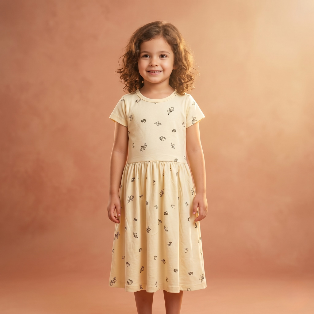Girls Frock Flower Bunch Cream