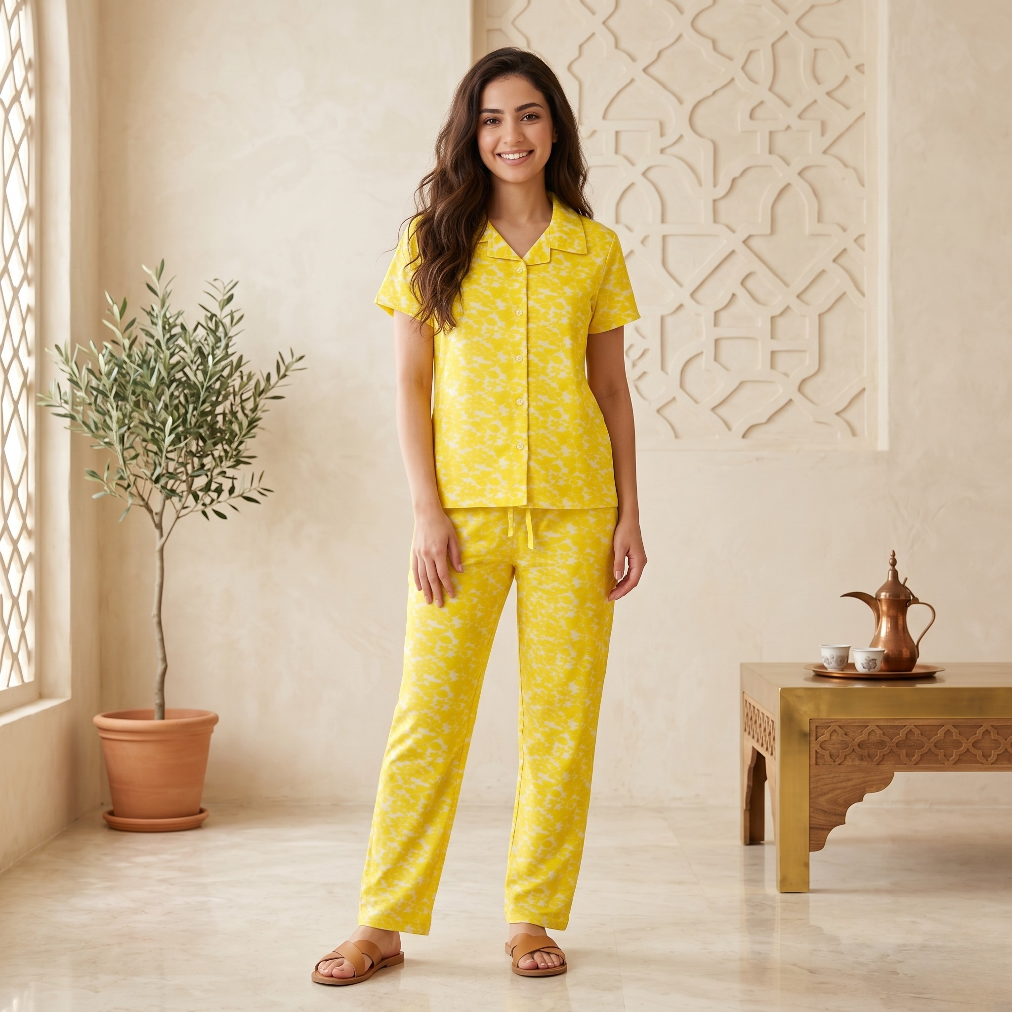 Yellow Flower Womens Pajamas