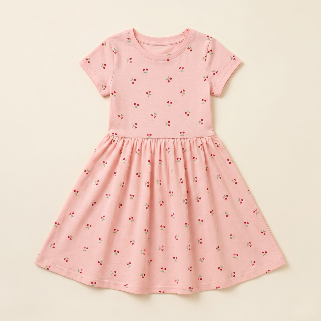 Girls Frock Flowers Pair Peach