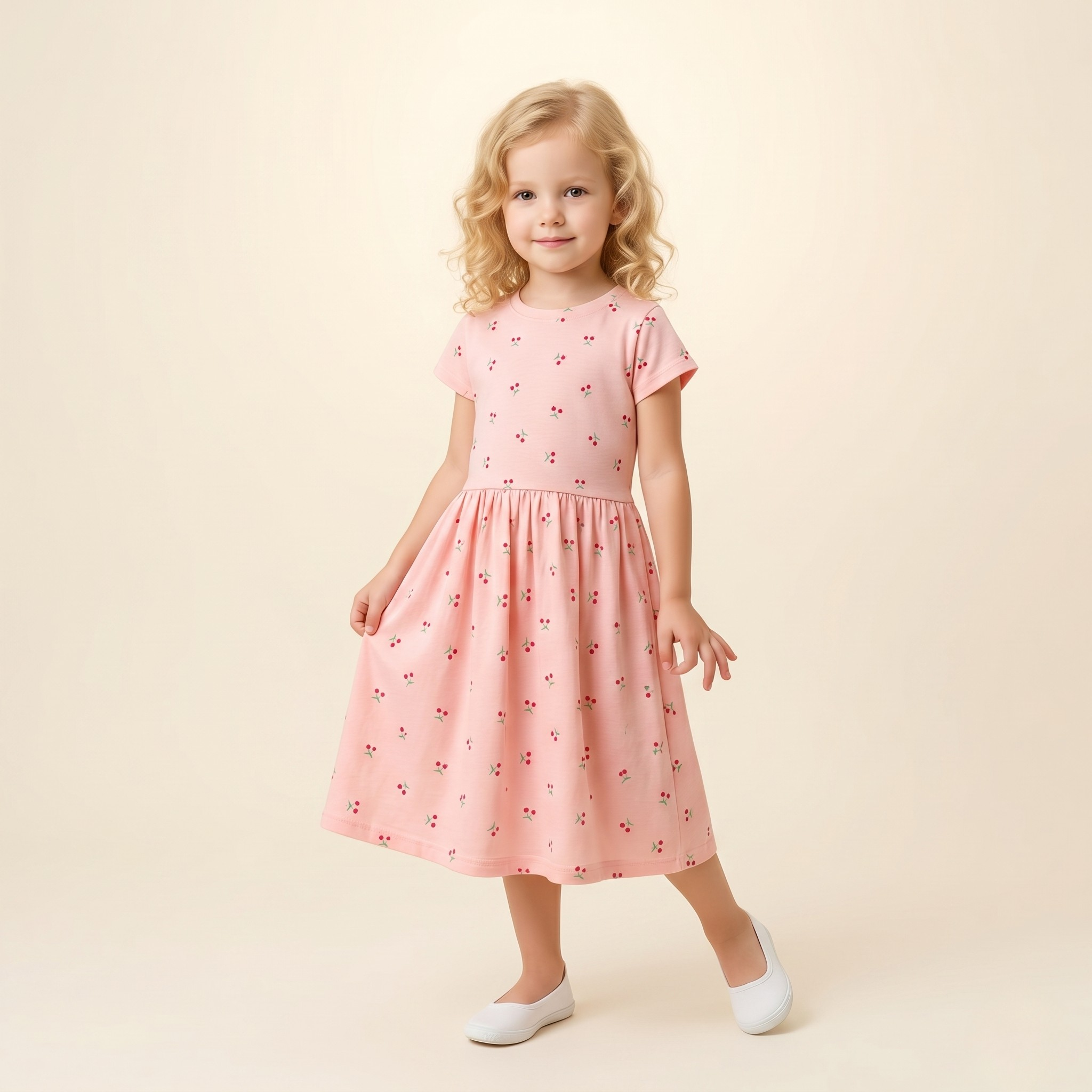 Girls Frock Flowers Pair Peach