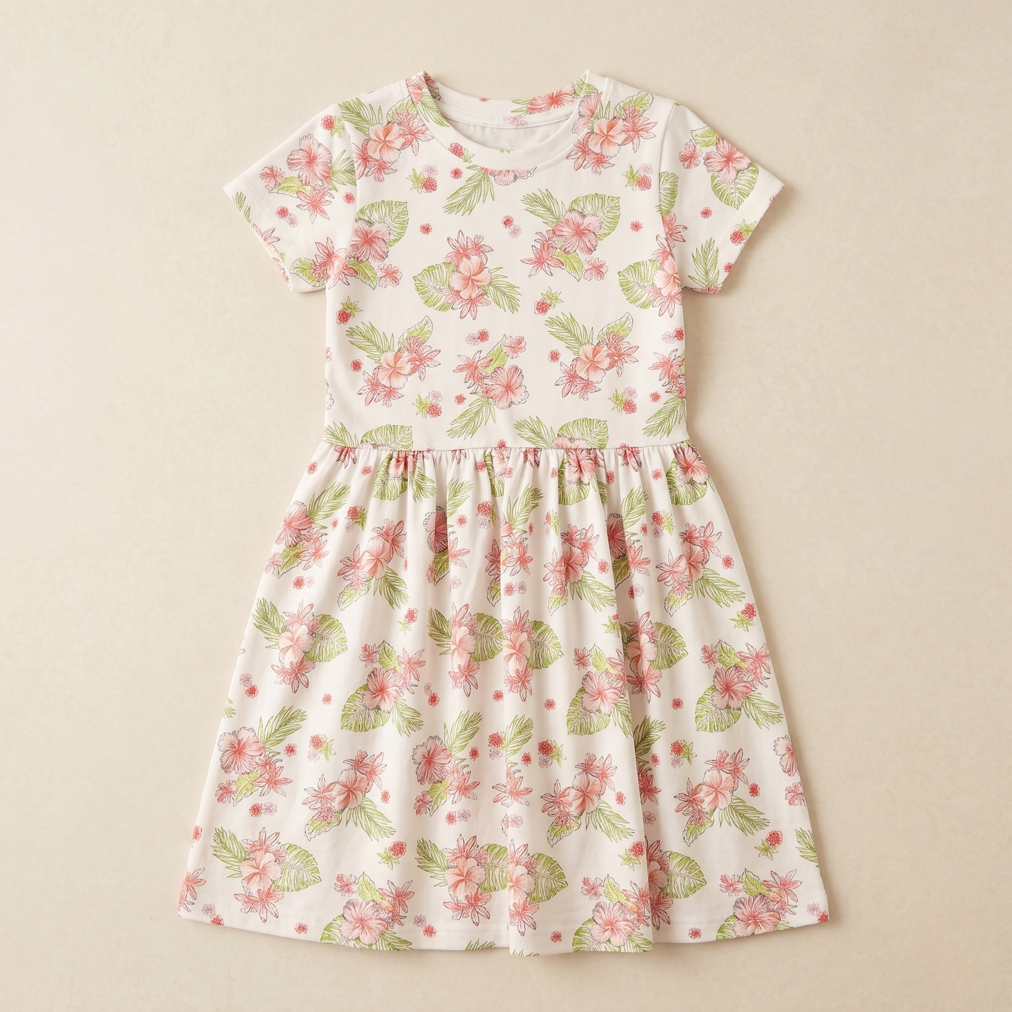 Girls Frock Pink Green Flower