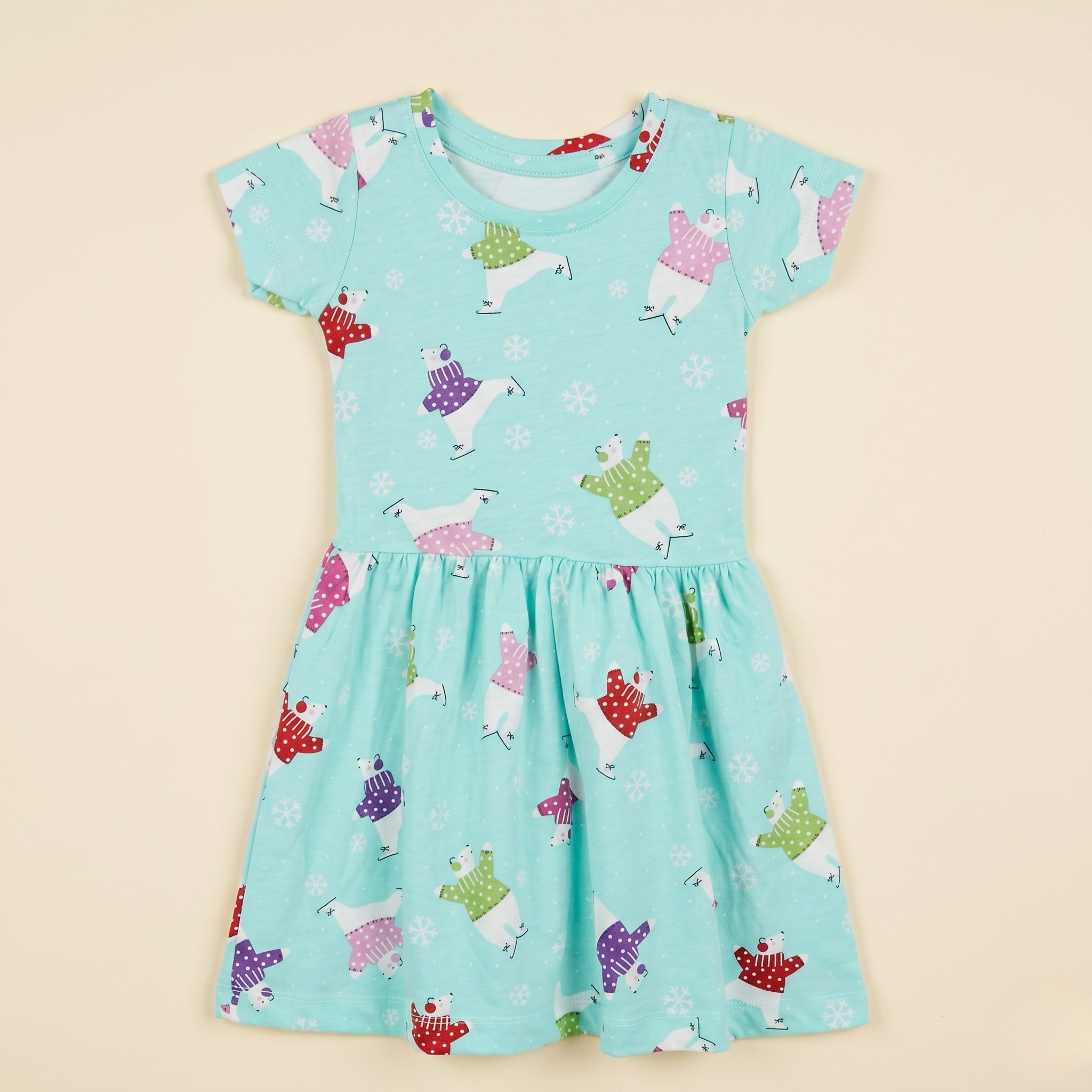 Girls Frock Polar Bear Green