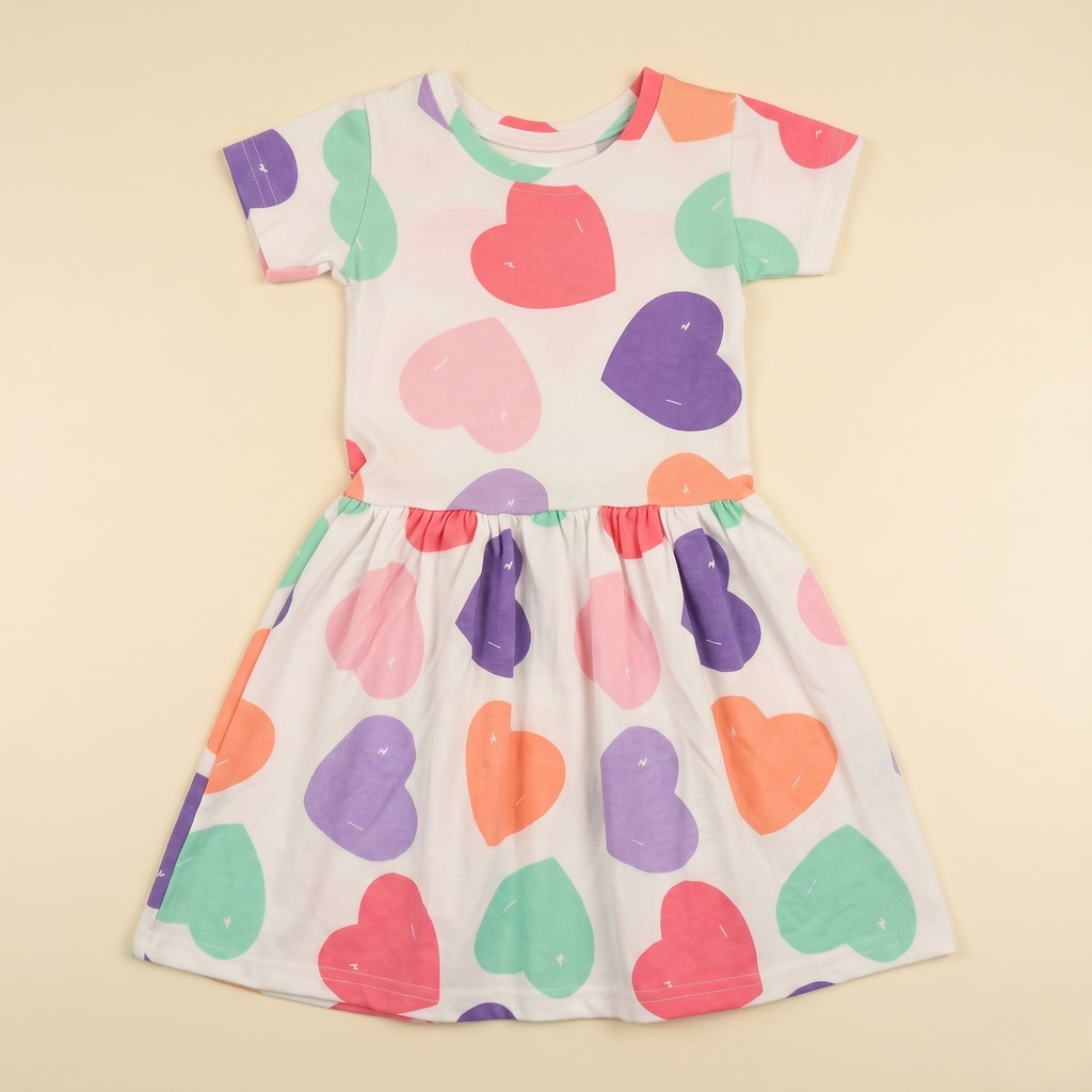 Girls Frock Colouring Hearts White