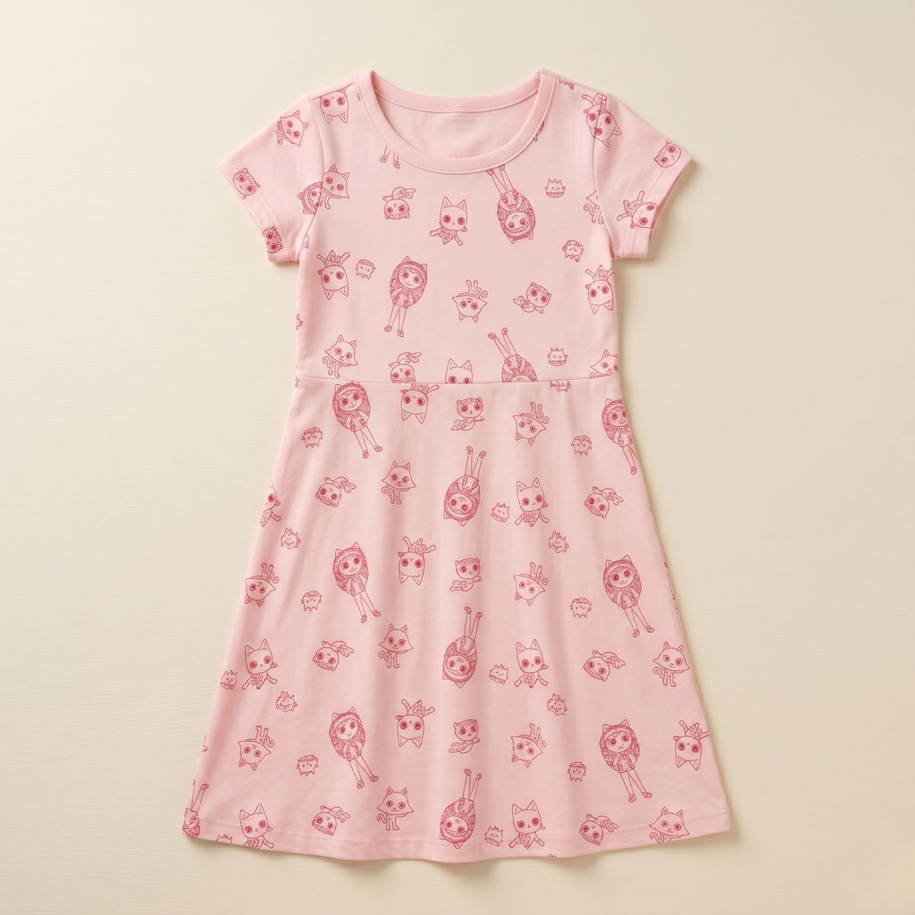 Girls Frock Kitty Girl Pink