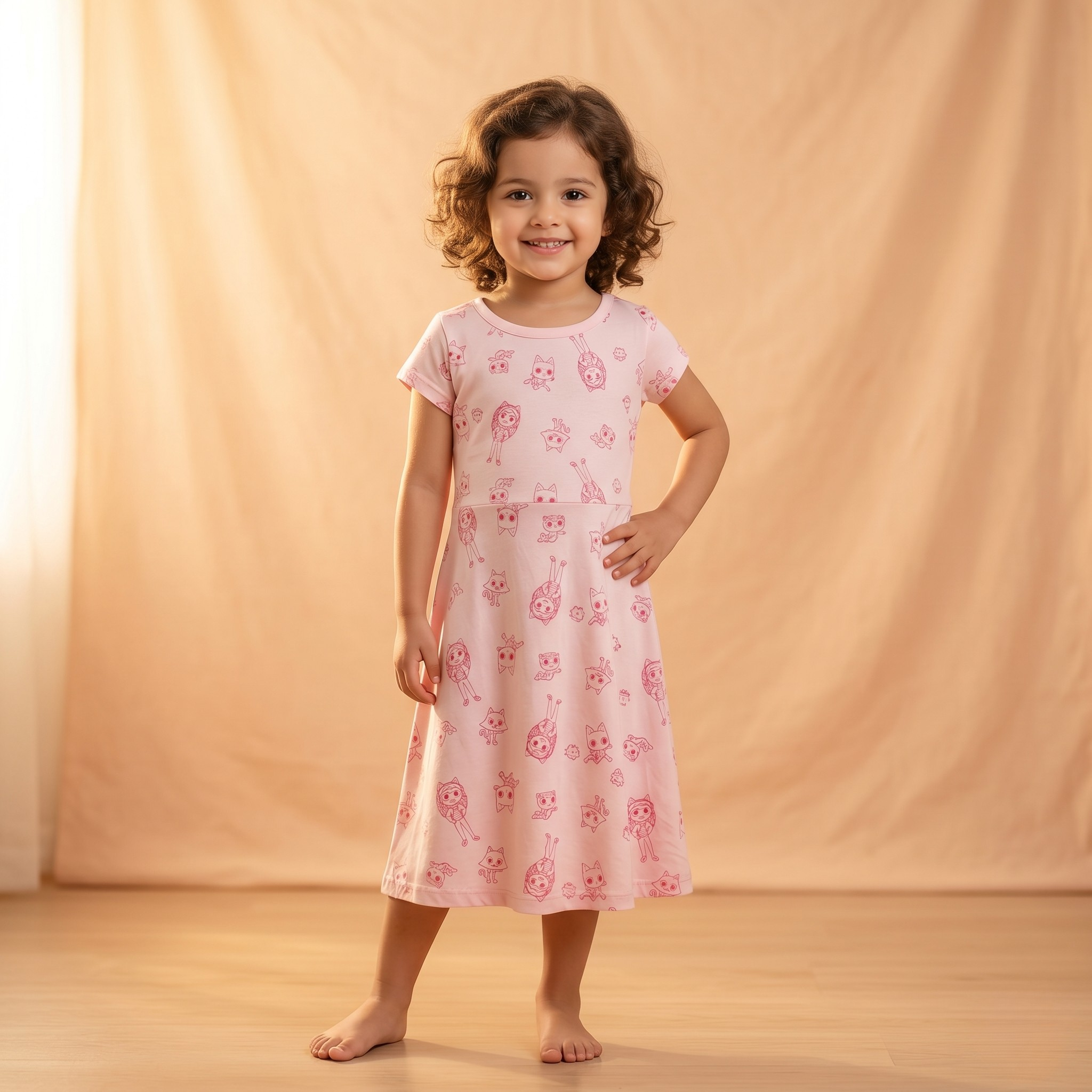 Girls Frock Kitty Girl Pink