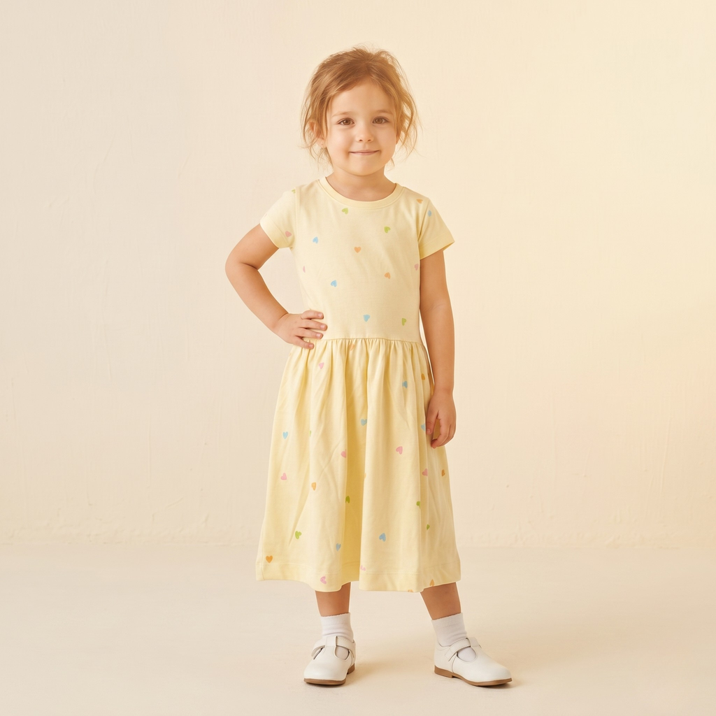 Girls Frock Yellow Coloring Hearts