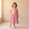Girls Frock Leaves Lines Pink