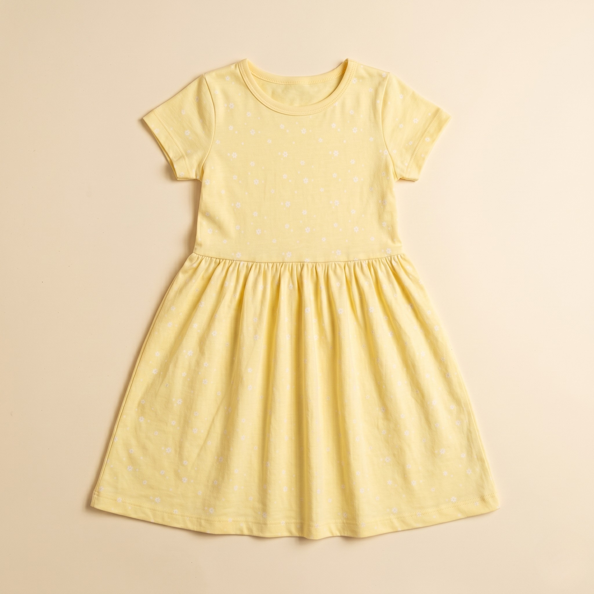 Girls Frock White Flowers Yellow
