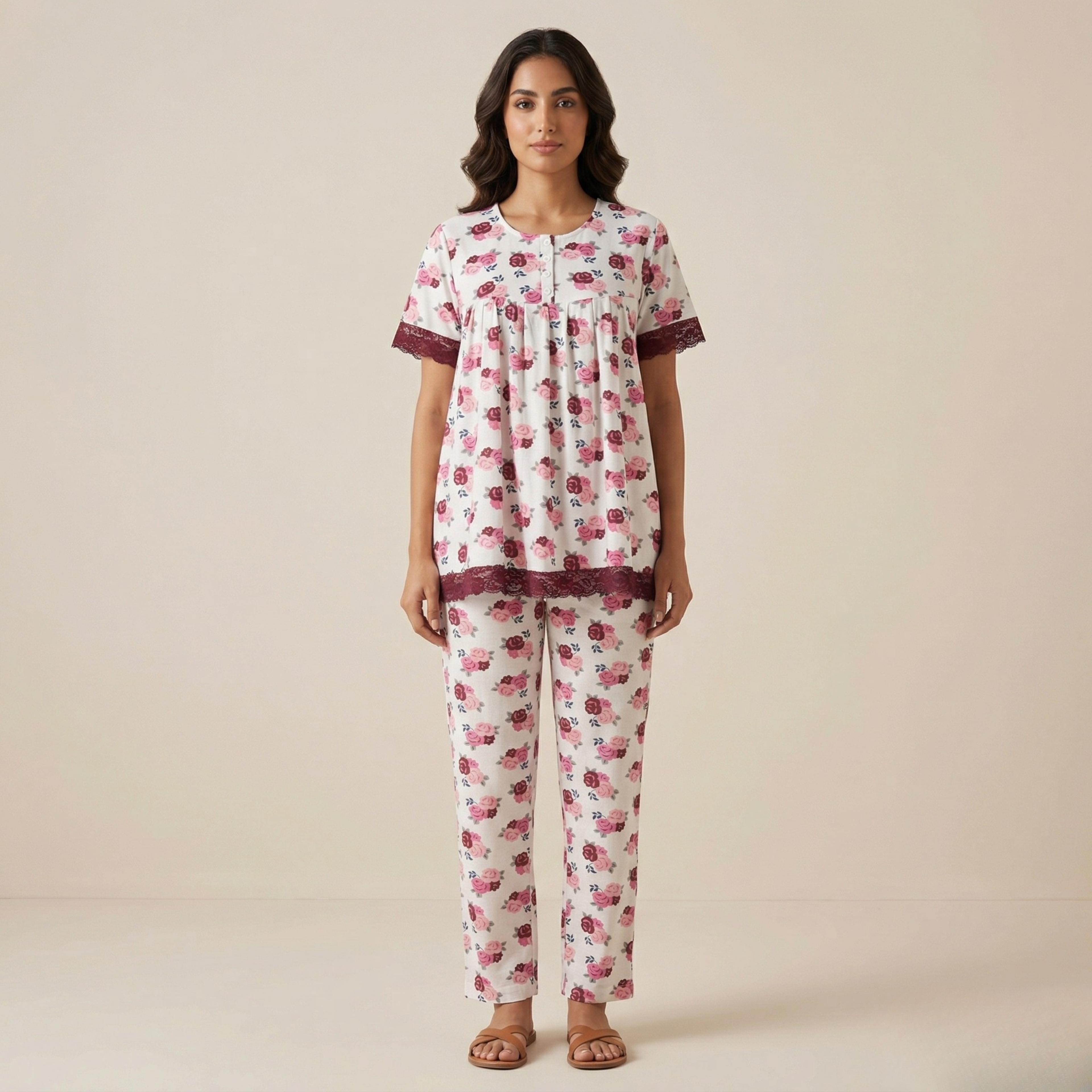 طقم بيجامة نسائية قطن بأكمام طويلة - LS-108/40