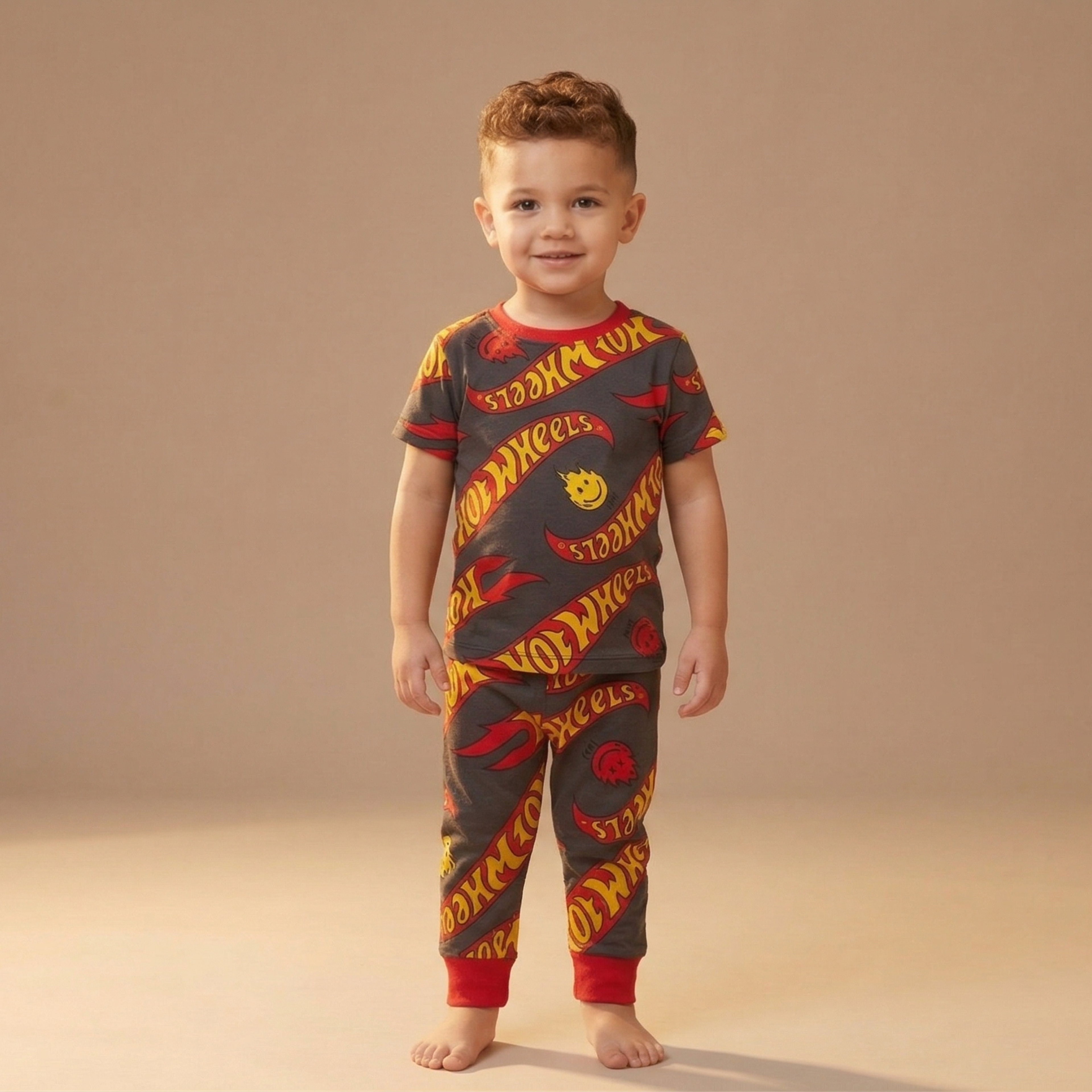 Hot Wheels بيجاما رمادية للأطفال بنصف كم