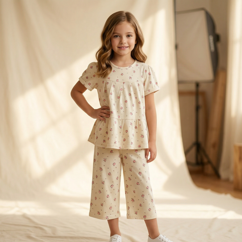Girls Pajamas (w/Shorts) Flowers Peach