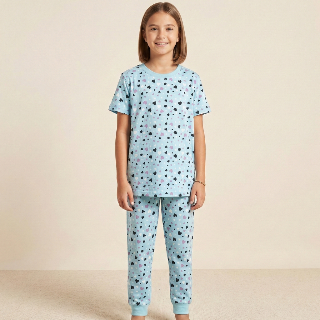 بيجامة Hearts Blue بأكمام قصيرة