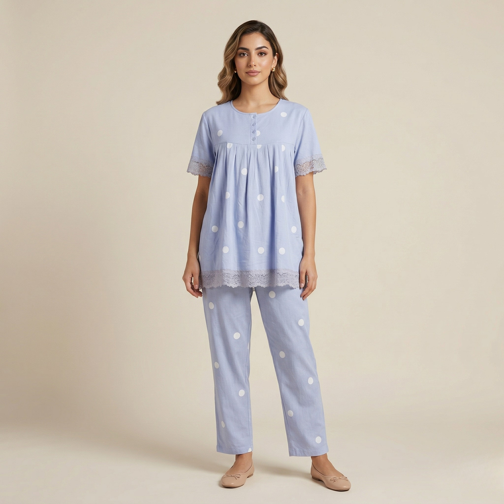 طقم بيجامة نسائية قطن بأكمام طويلة LS-108/39