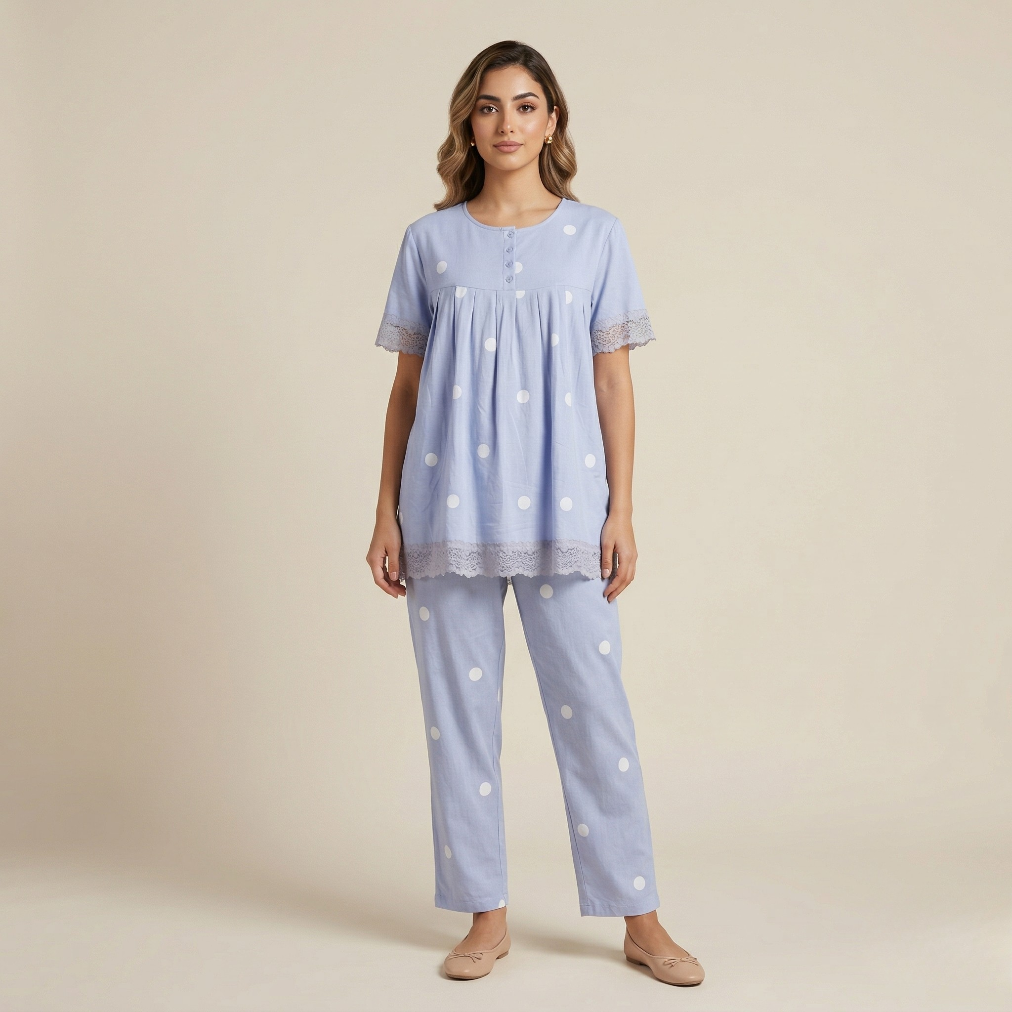 طقم بيجامة نسائية قطن بأكمام طويلة LS-108/39
