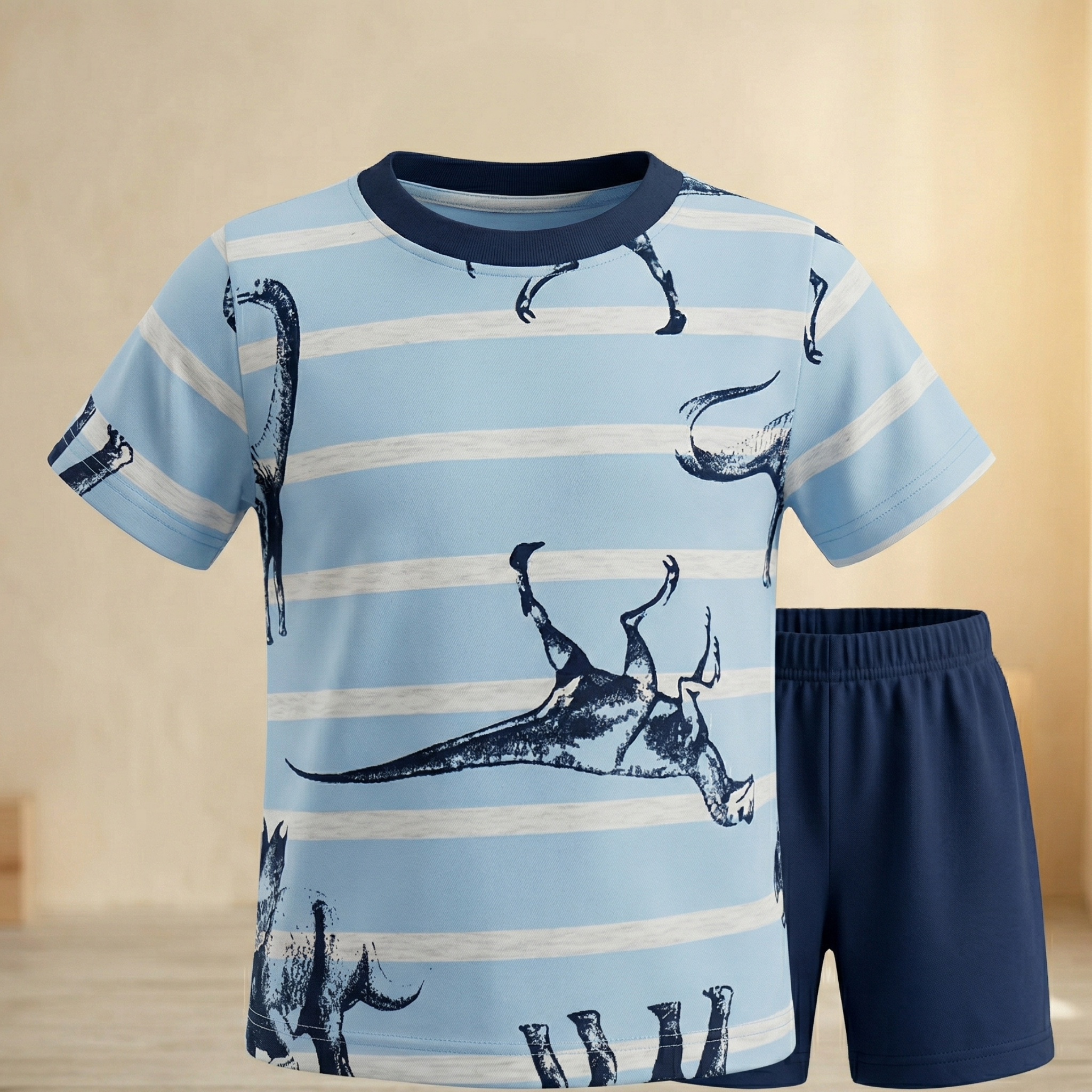طقم برمودا أطفال مخطط ديناصور