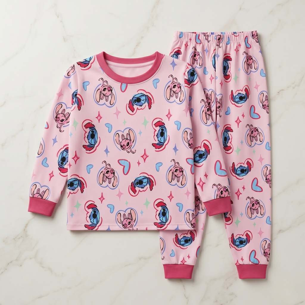 Stitch Hearts Pink Kids L\S Pajamas