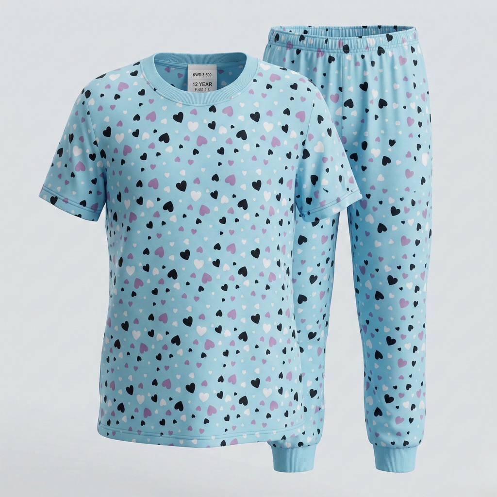بيجامة Hearts Blue بأكمام قصيرة